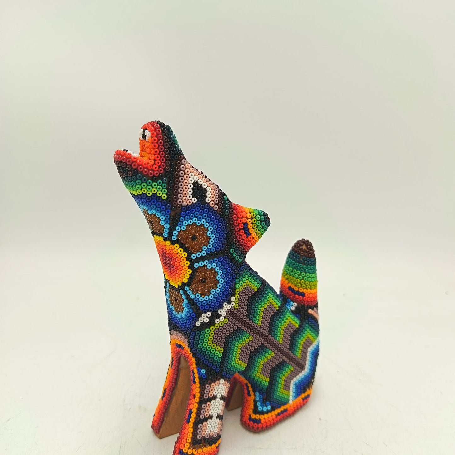 Mexican Folk Art Huichol Beaded Coyote By Honorio Villa Lopez PP9282