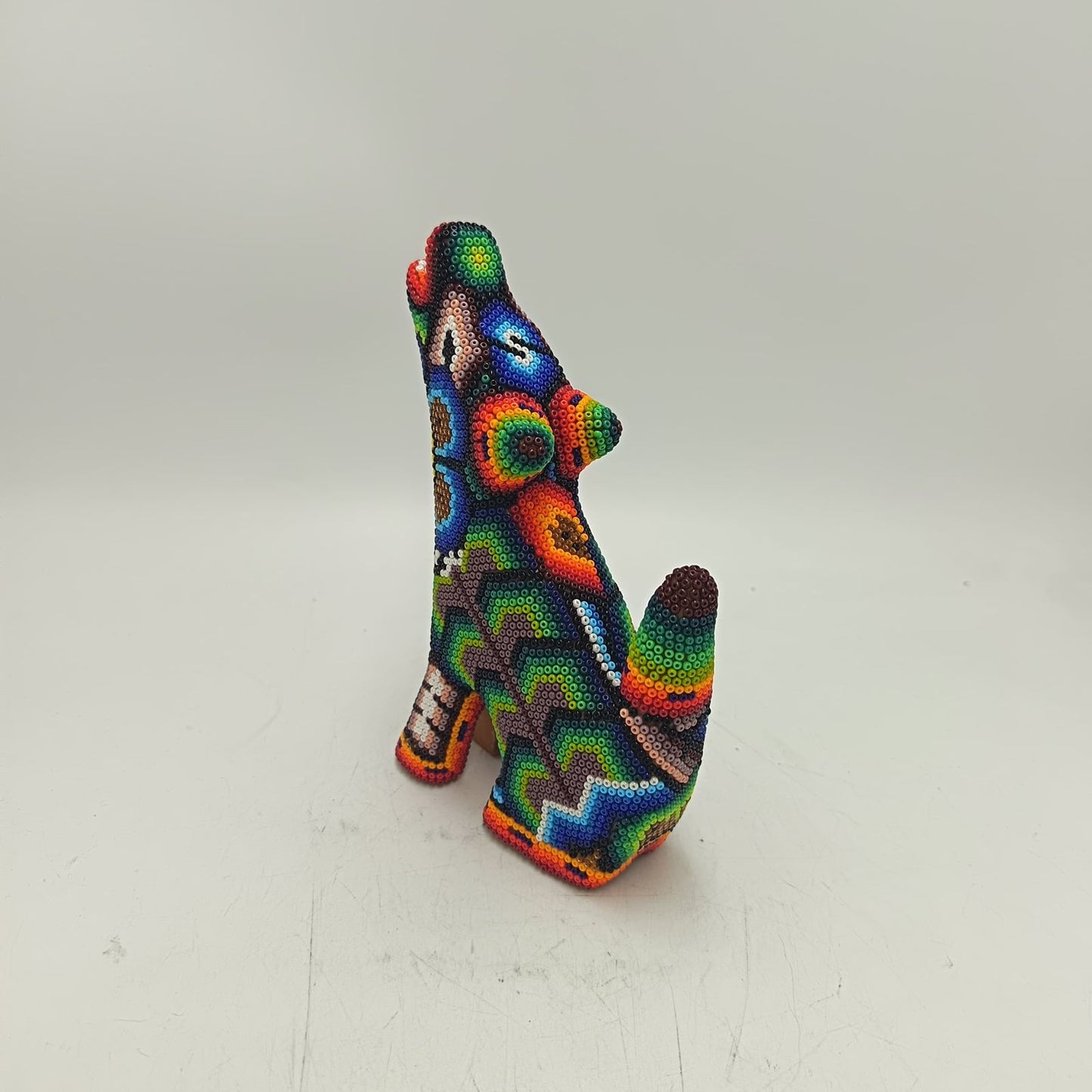Mexican Folk Art Huichol Beaded Coyote By Honorio Villa Lopez PP9282