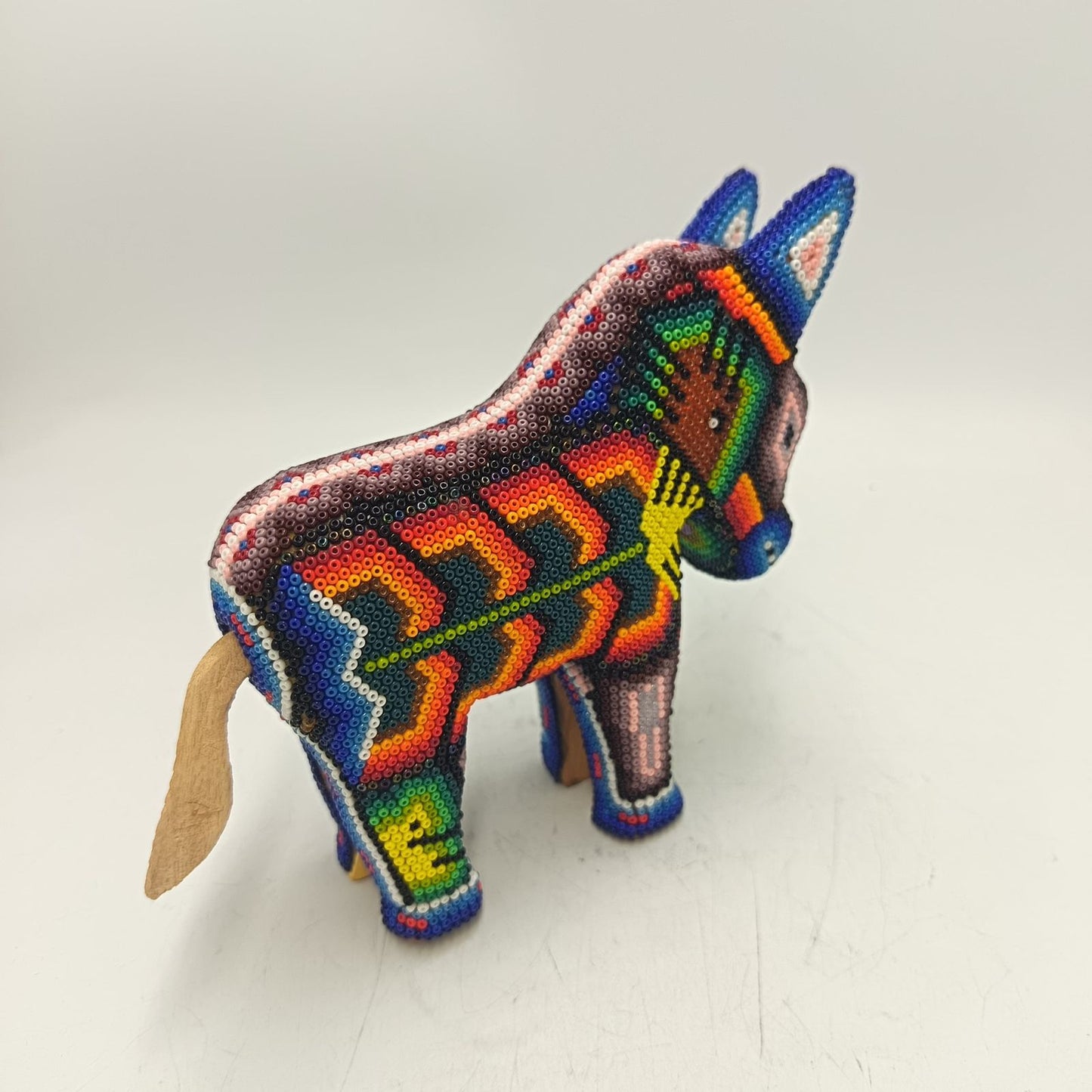 Mexican Folk Art Huichol Beaded Donkey By Honorio Villa Lopez PP9287