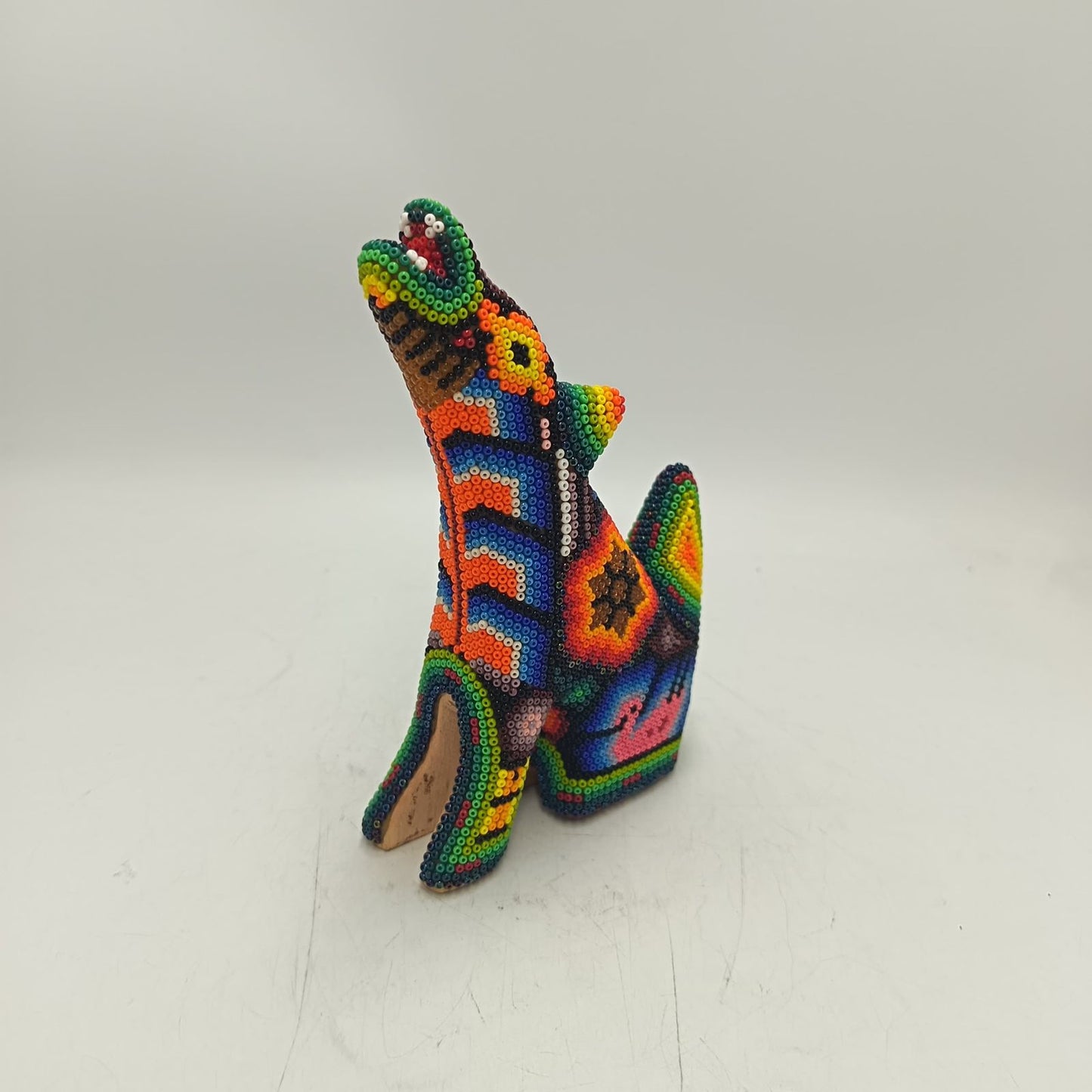 Mexican Folk Art Huichol Beaded Coyote By Honorio Villa Lopez PP9288