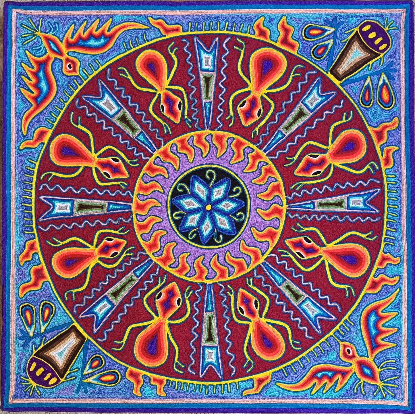Huichol Yarn Painting Mexican Folk Art By Hilaria Chavez Carrillo PP9289