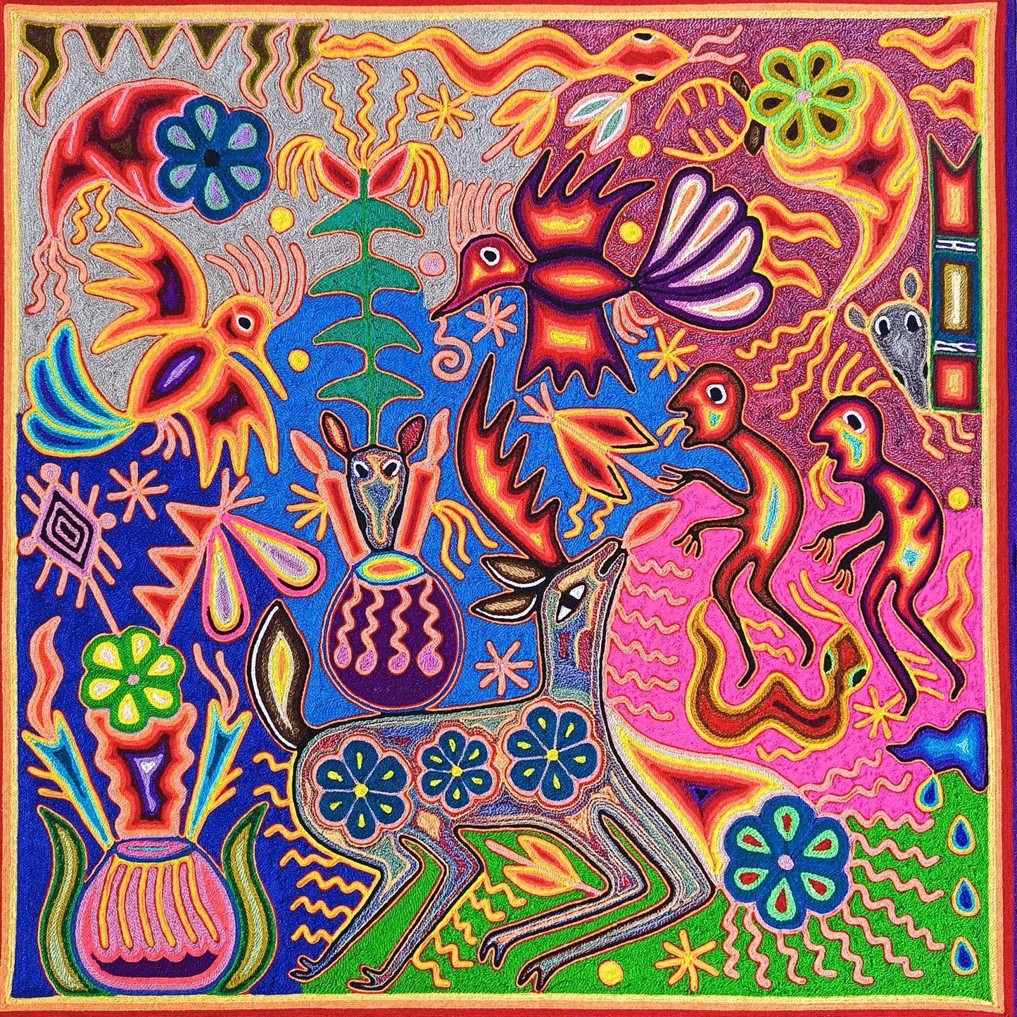 Huichol Yarn Painting Mexican Folk Art By Hilaria Chavez Carrillo PP9290