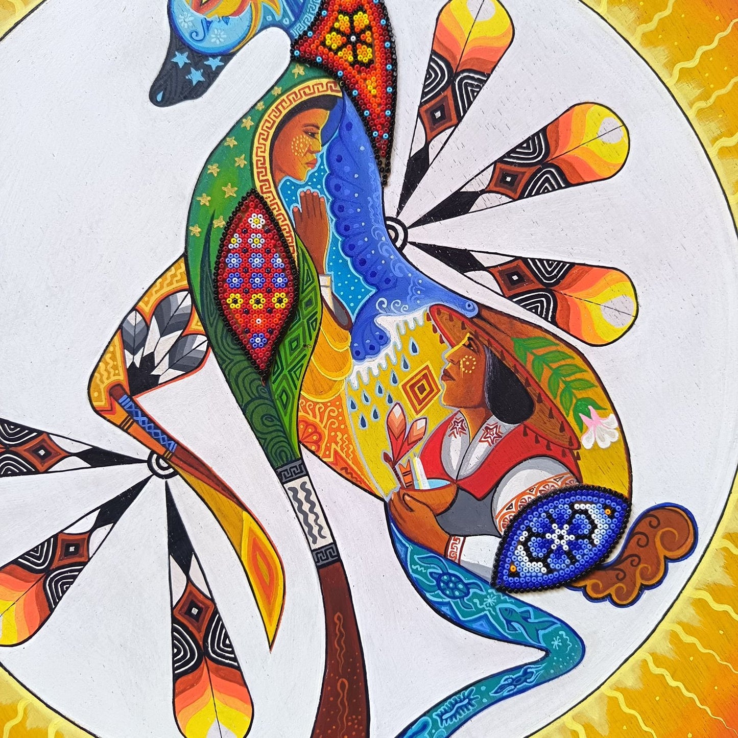 Huichol Mexican Folk Art Yarn Painting by Neikame PP9293