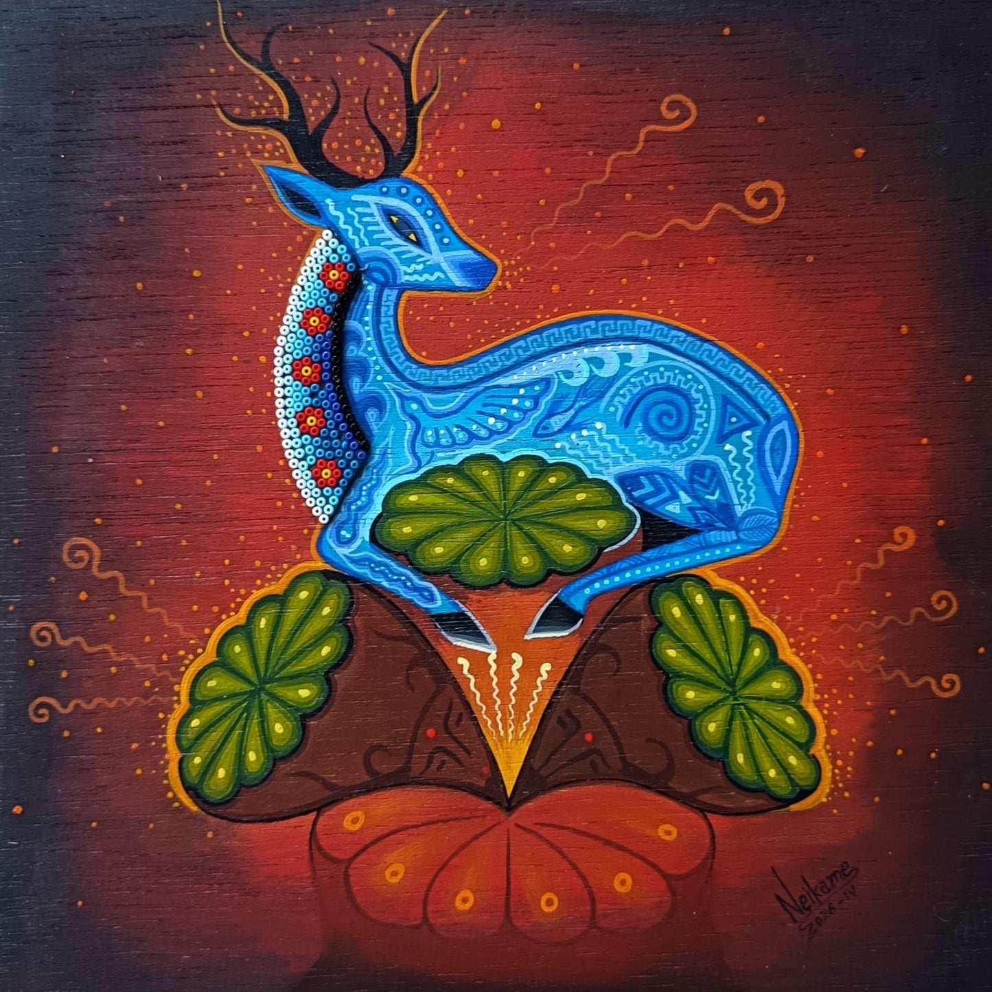 Huichol Mexican Folk Art Yarn Painting by Neikame PP9294
