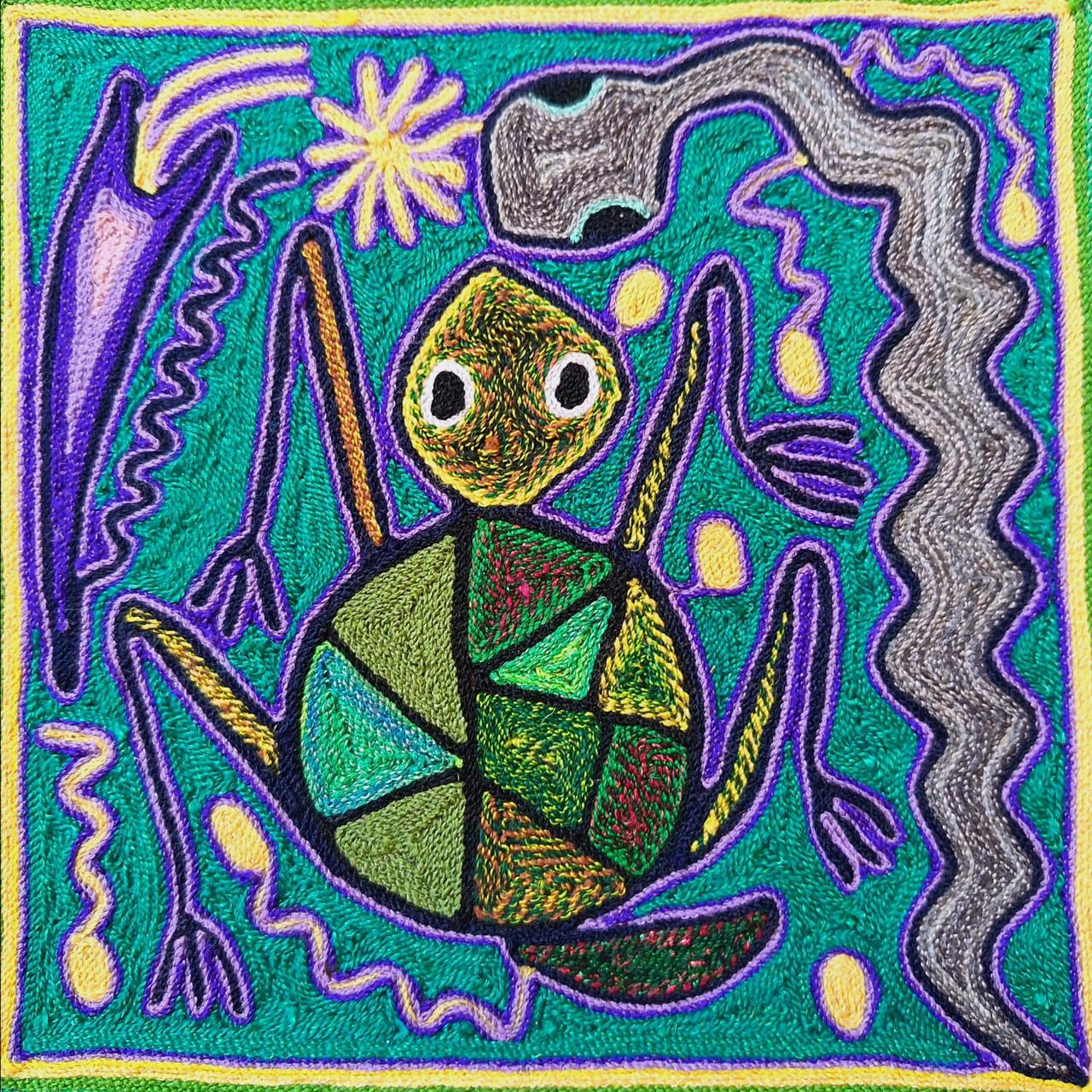 Mexican Folk Art Huichol Yarn Painting by Cooperativa Zitacua PP9307 Oaxaca
