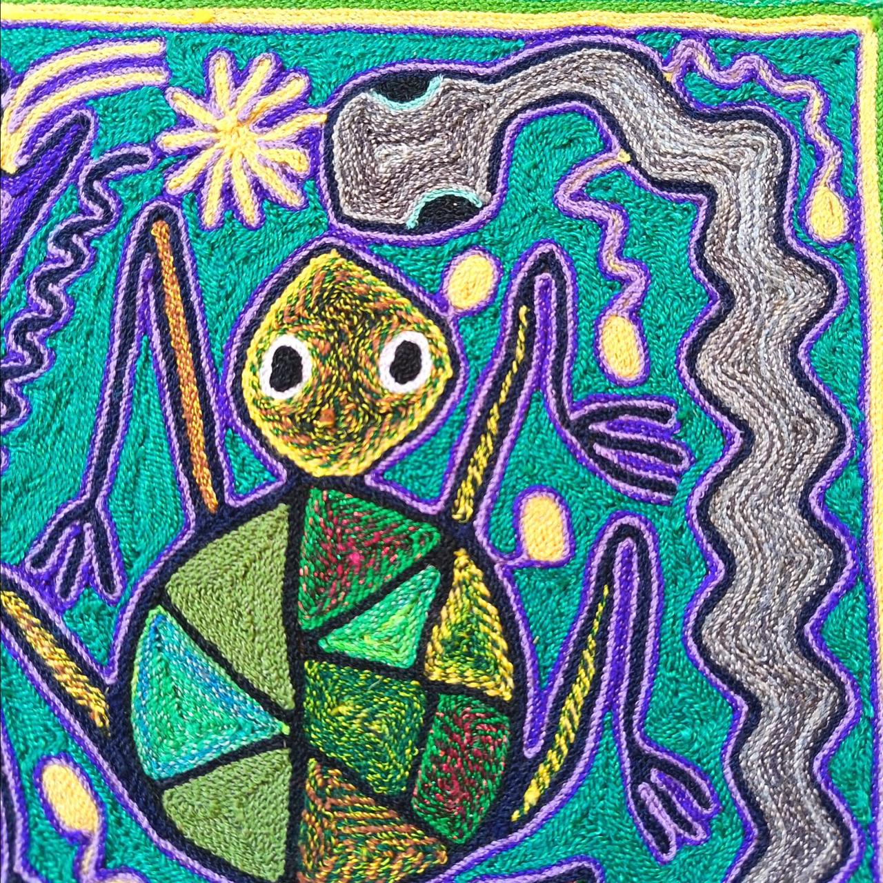 Mexican Folk Art Huichol Yarn Painting by Cooperativa Zitacua PP9307 Oaxaca
