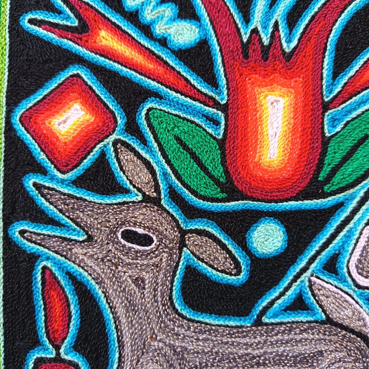Mexican Folk Art Huichol Yarn Painting by Cooperativa Zitacua PP9308 Oaxaca