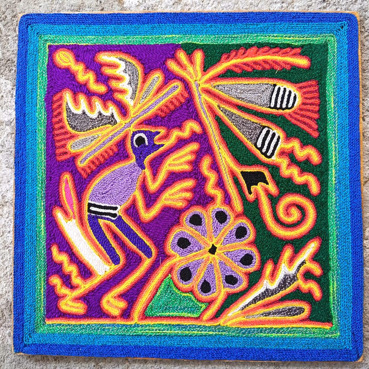 Mexican Folk Art Huichol Yarn Painting by Cooperativa Zitacua PP9309 Oaxaca