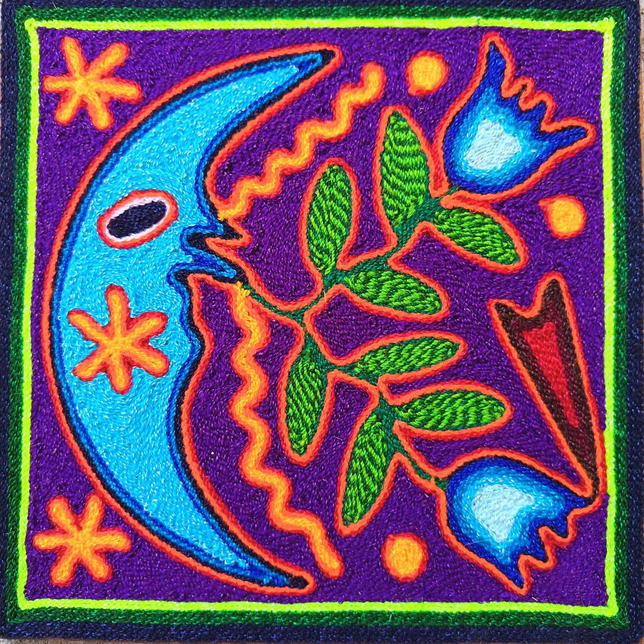 Mexican Folk Art Huichol Yarn Painting by Cooperativa Zitacua PP9310 Oaxaca