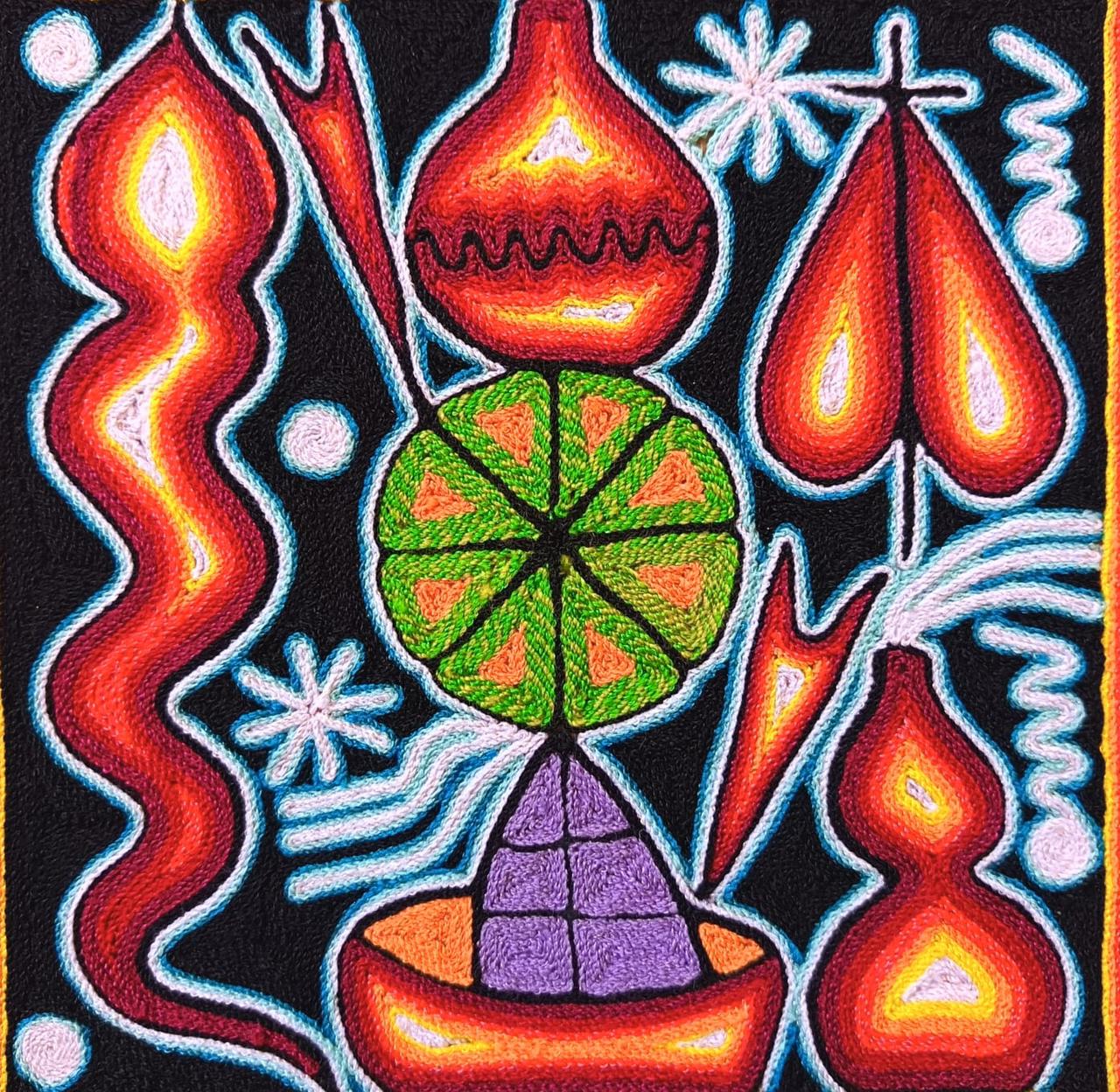 Mexican Folk Art Huichol Yarn Painting by Cooperativa Zitacua PP9311 Oaxaca