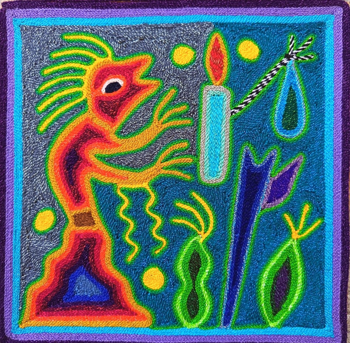 Mexican Folk Art Huichol Yarn Painting by Cooperativa Zitacua PP9313
