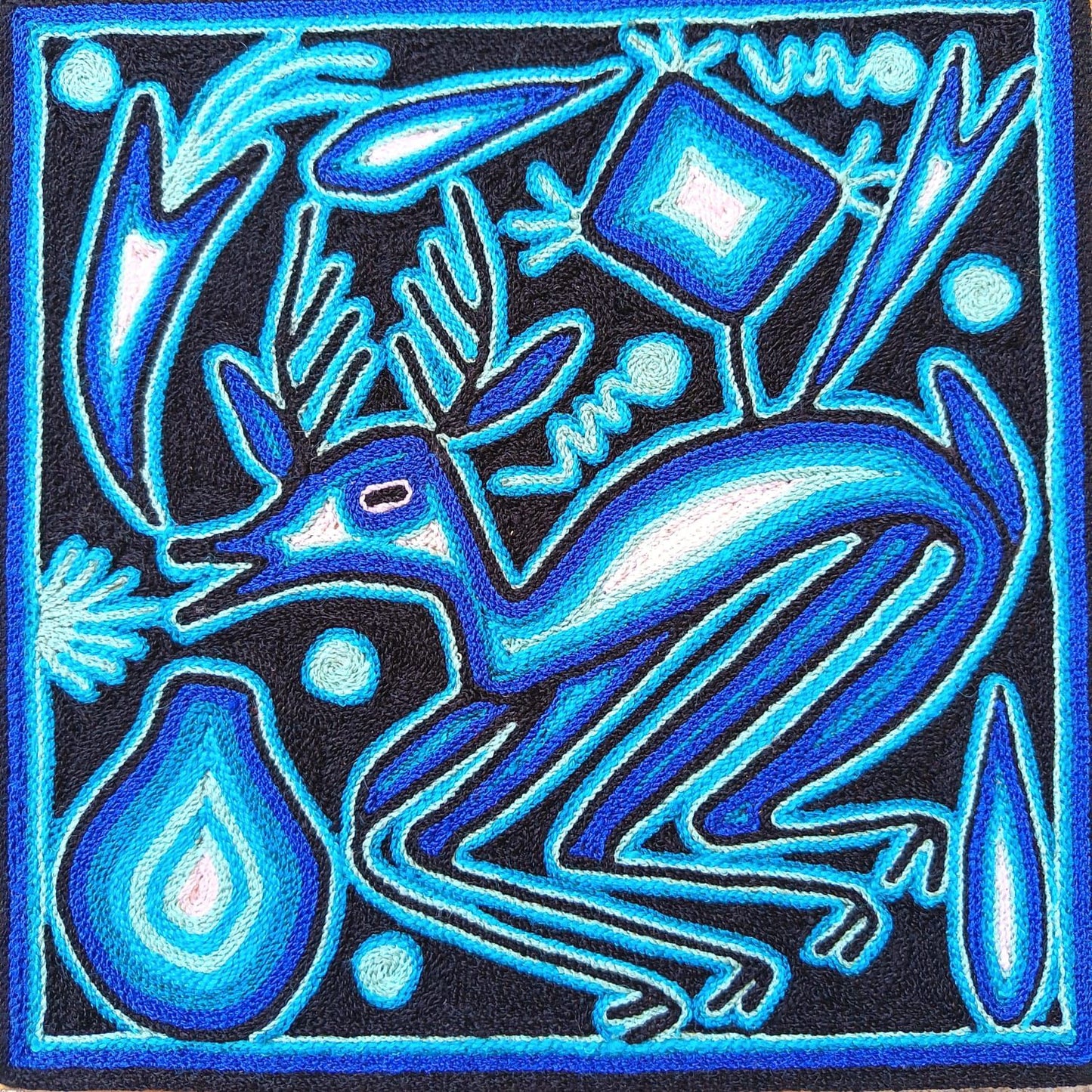 Mexican Folk Art Huichol Yarn Painting by Cooperativa Zitacua PP9315