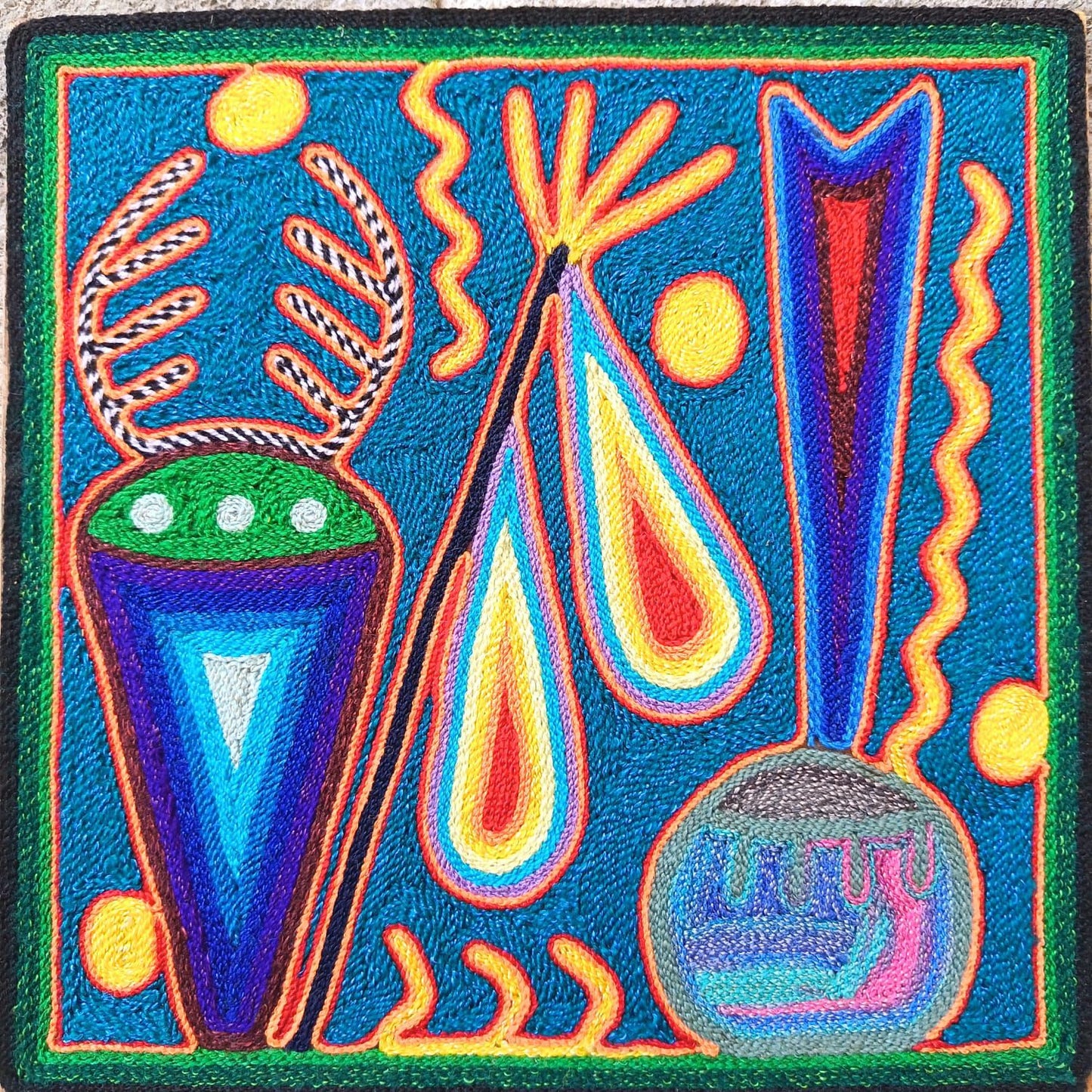 Mexican Folk Art Huichol Yarn Painting by Cooperativa Zitacua PP9316