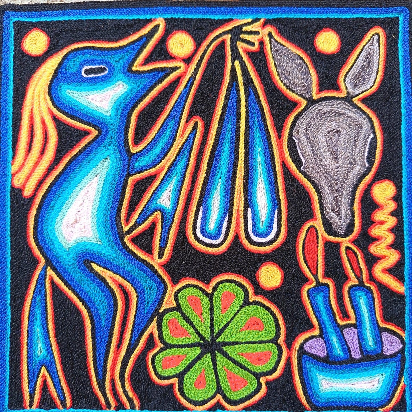 Mexican Folk Art Huichol Yarn Painting by Cooperativa Zitacua PP9317