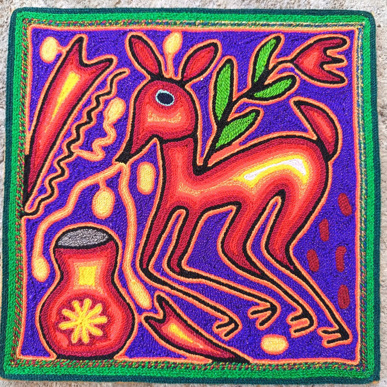 Mexican Folk Art Huichol Yarn Painting by Cooperativa Zitacua PP9318