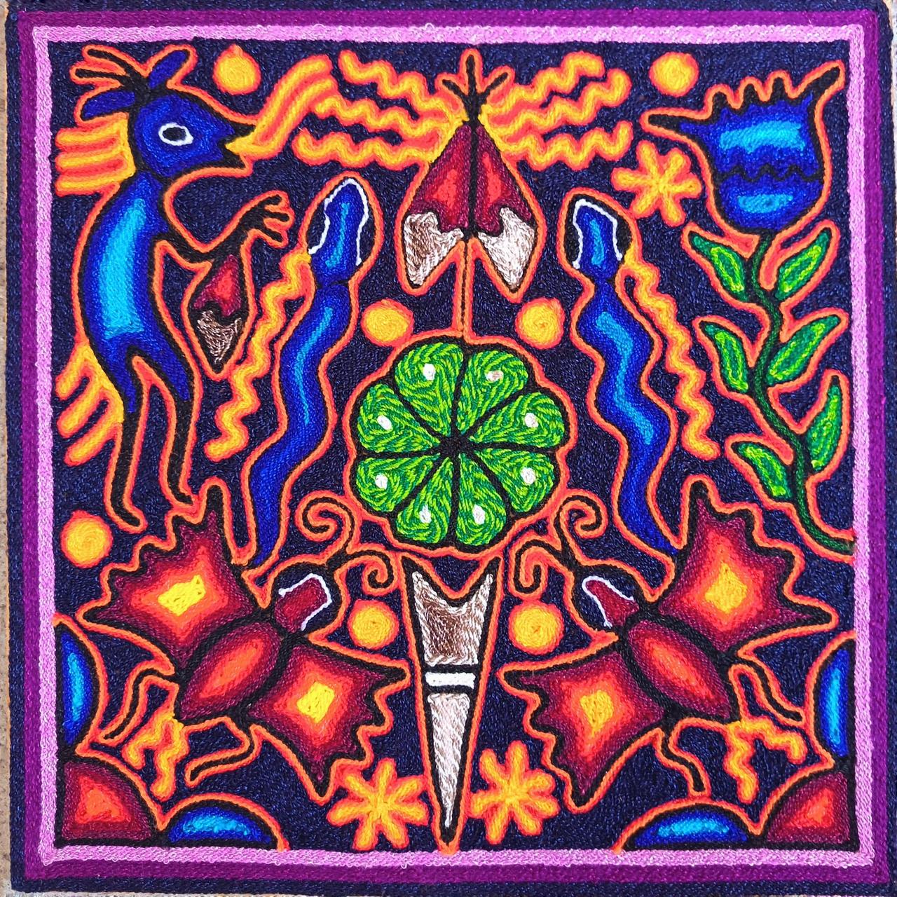 Mexican Folk Art Huichol Yarn Painting by Cooperativa Zitacua PP9295
