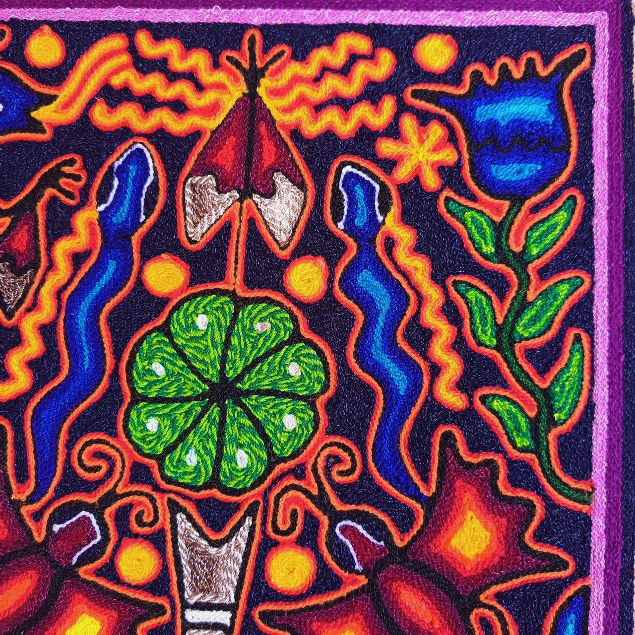 Mexican Folk Art Huichol Yarn Painting by Cooperativa Zitacua PP9295