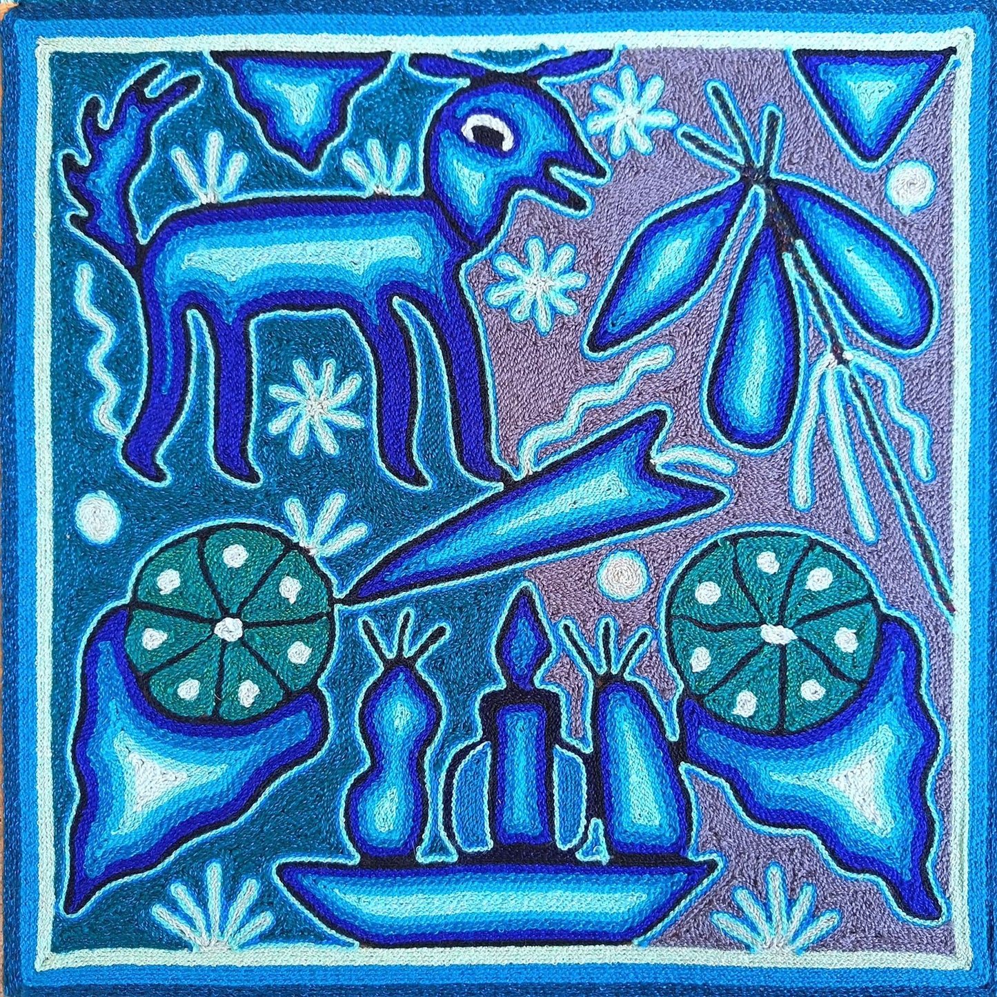 Mexican Folk Art Huichol Yarn Painting by Cooperativa Zitacua PP9296