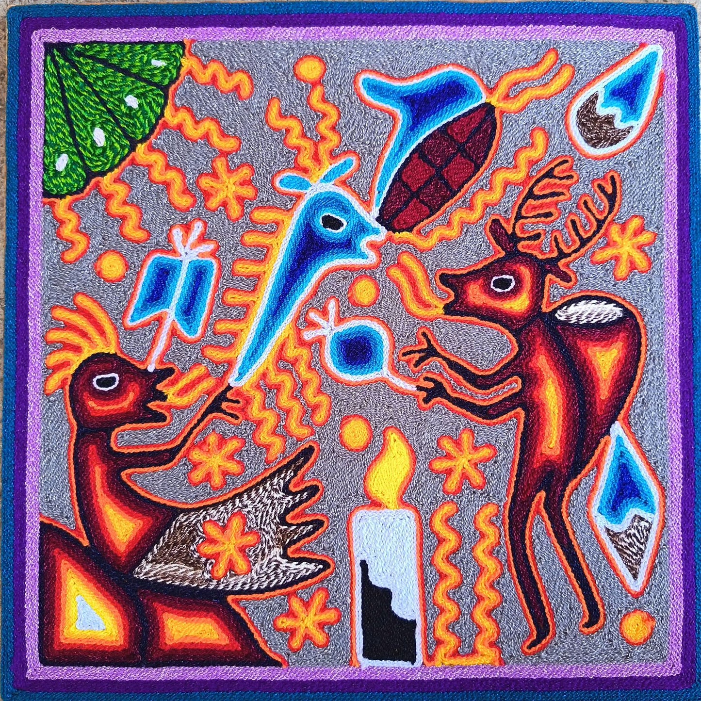 Mexican Folk Art Huichol Yarn Painting by Cooperativa Zitacua PP9298