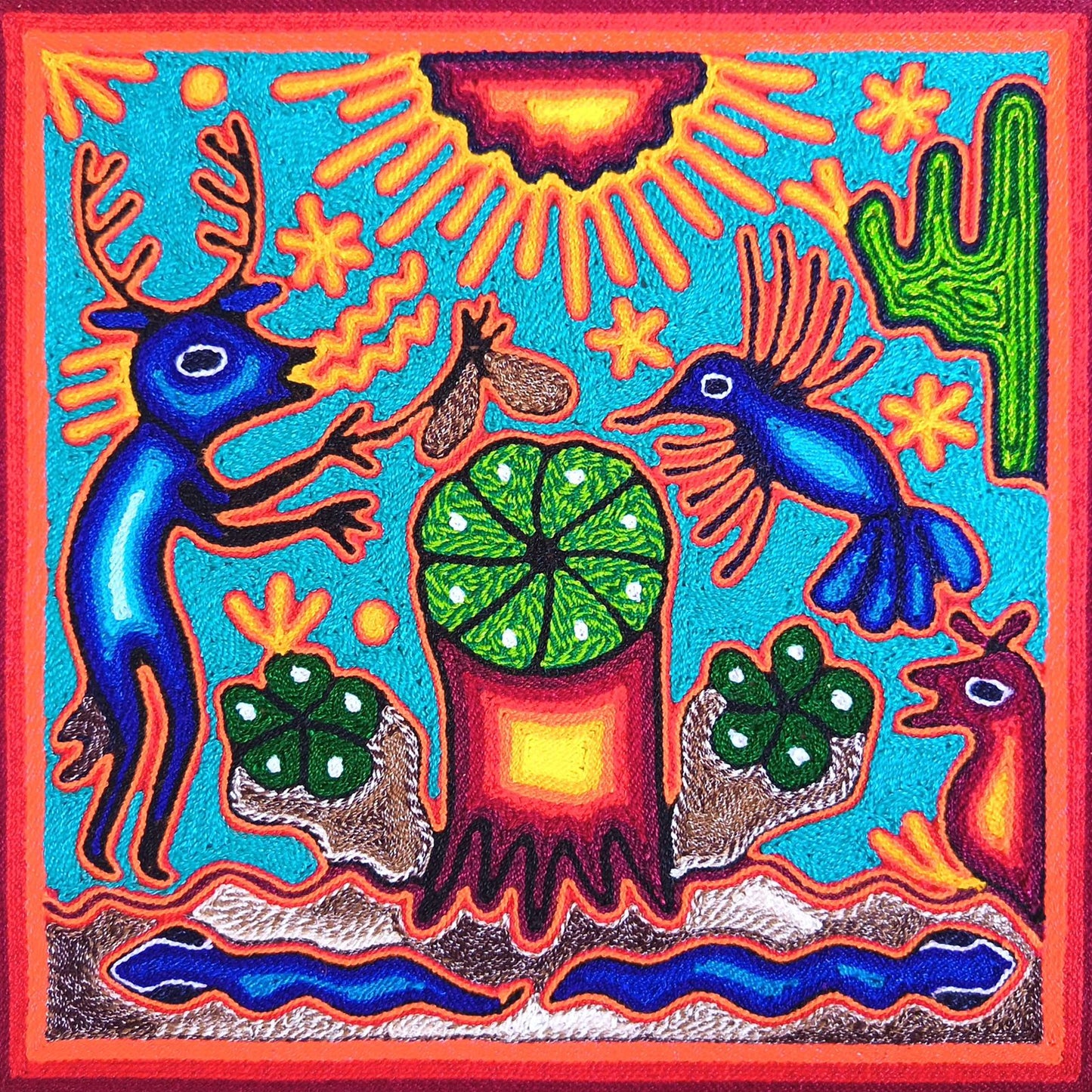 Mexican Folk Art Huichol Yarn Painting by Cooperativa Zitacua PP9301 Oaxaca