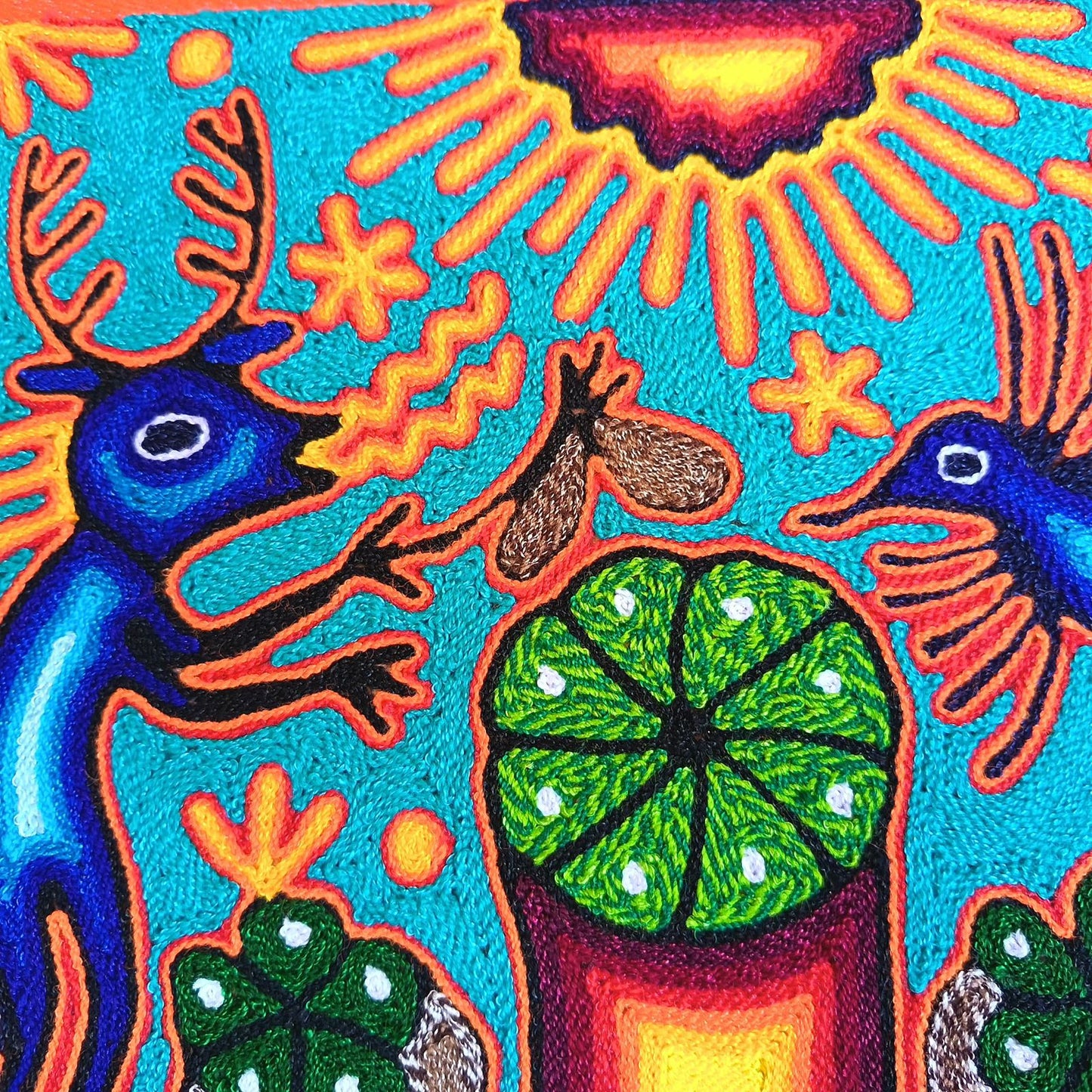 Mexican Folk Art Huichol Yarn Painting by Cooperativa Zitacua PP9301 Oaxaca