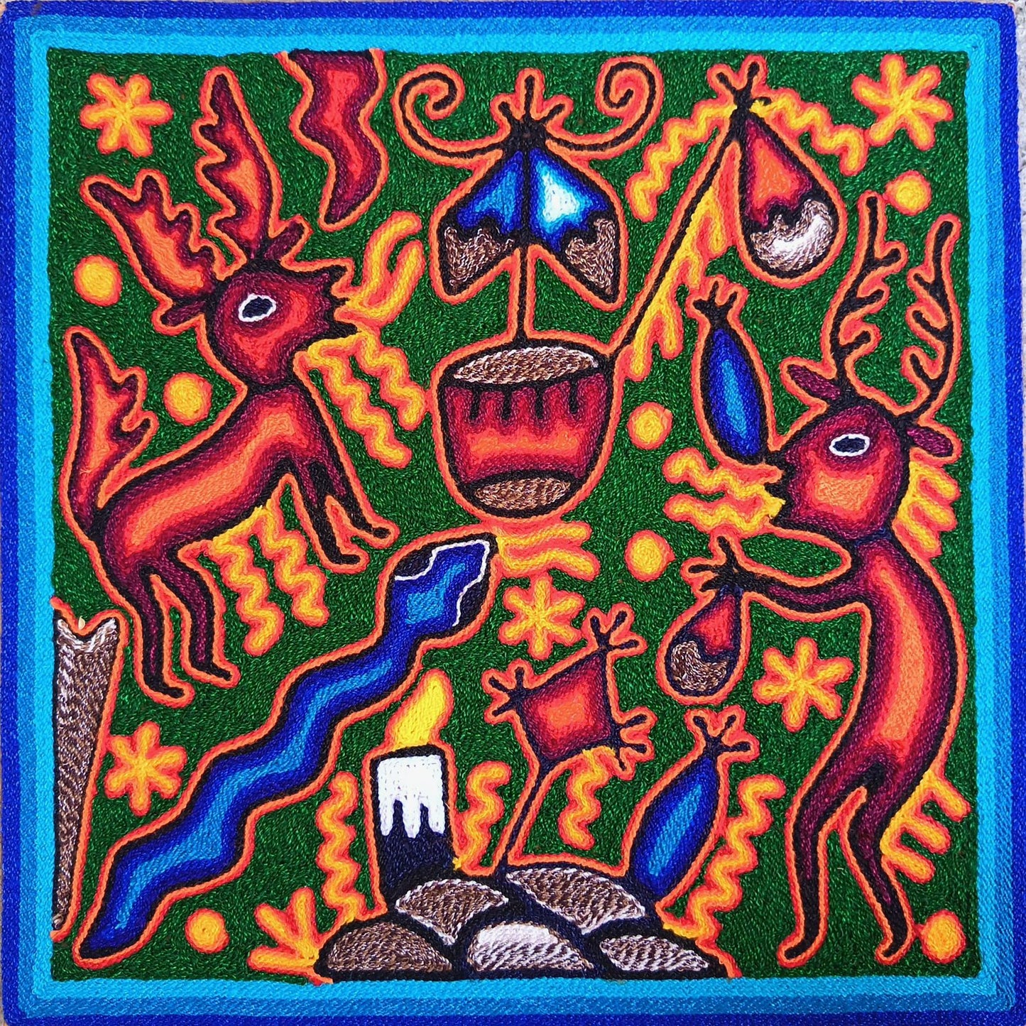 Mexican Folk Art Huichol Yarn Painting by Cooperativa Zitacua PP9302 Oaxaca