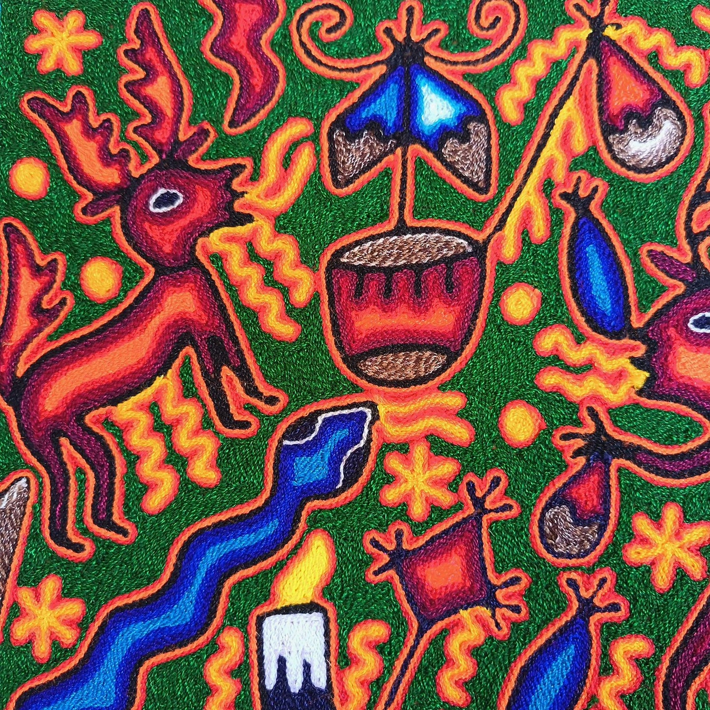 Mexican Folk Art Huichol Yarn Painting by Cooperativa Zitacua PP9302 Oaxaca
