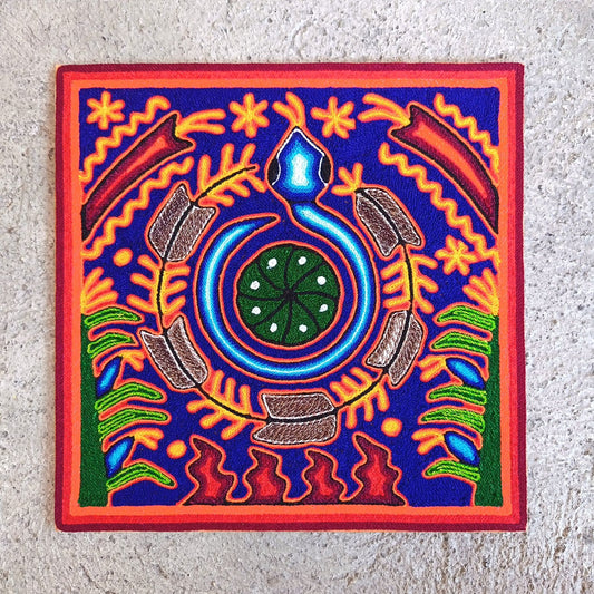 Mexican Folk Art Huichol Yarn Painting by Cooperativa Zitacua PP9304 Oaxaca