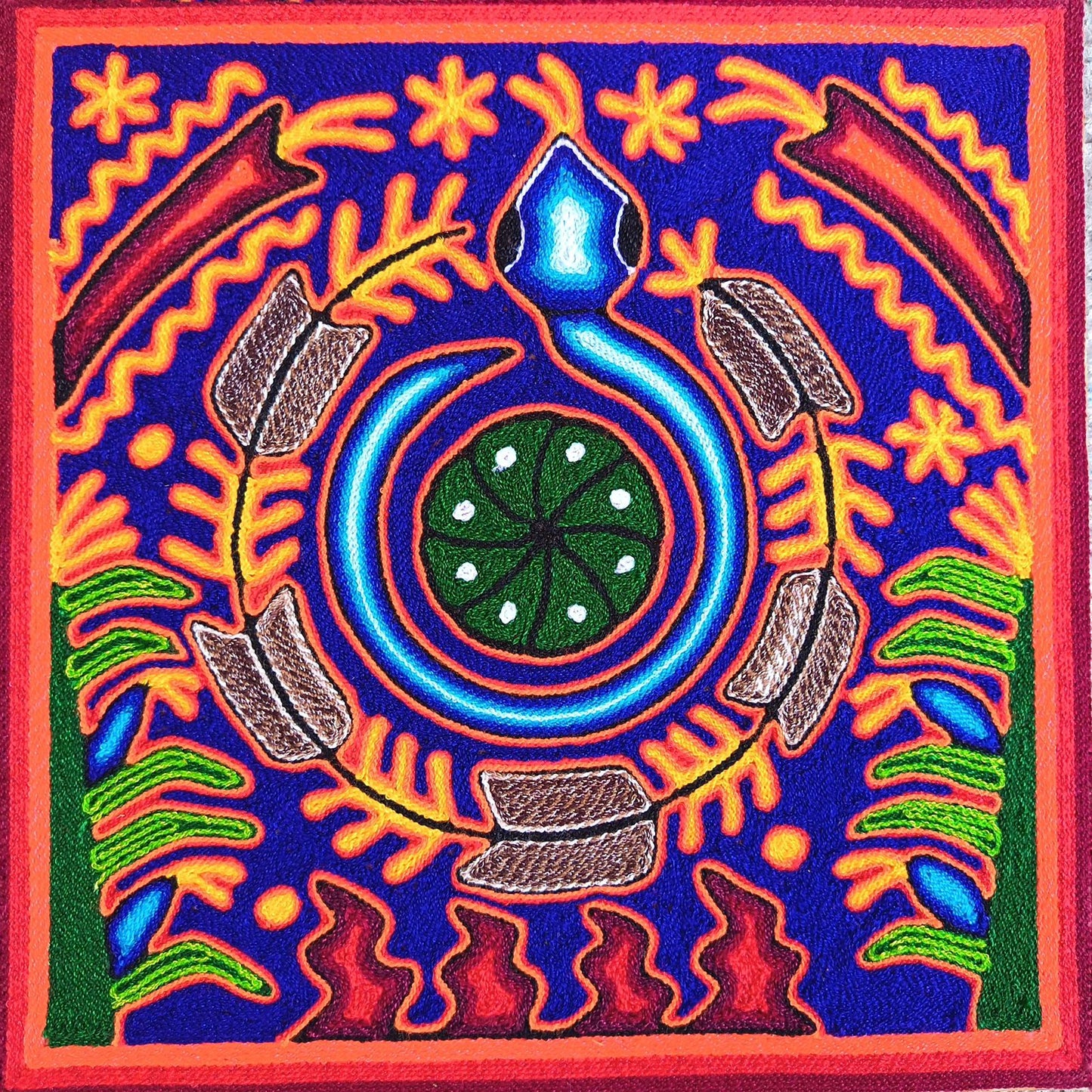 Mexican Folk Art Huichol Yarn Painting by Cooperativa Zitacua PP9304 Oaxaca