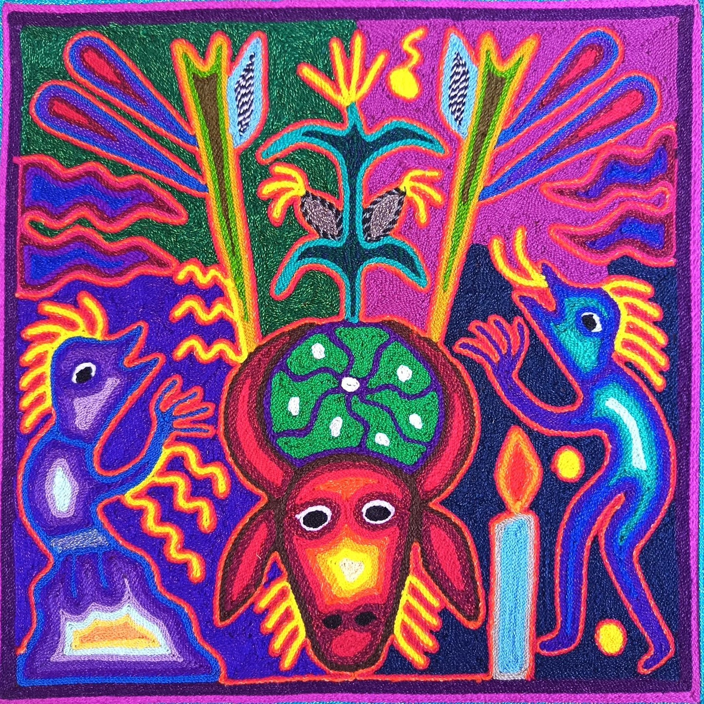 Mexican Folk Art Huichol Yarn Painting by Cooperativa Zitacua PP9305 Oaxaca