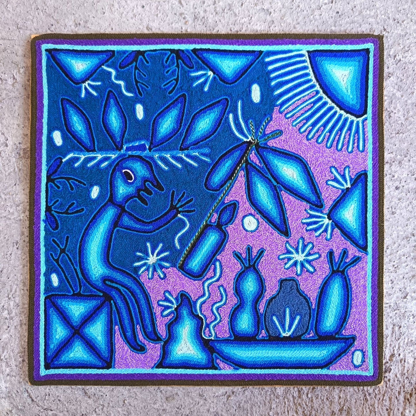 Mexican Folk Art Huichol Yarn Painting by Cooperativa Zitacua PP9306 Oaxaca