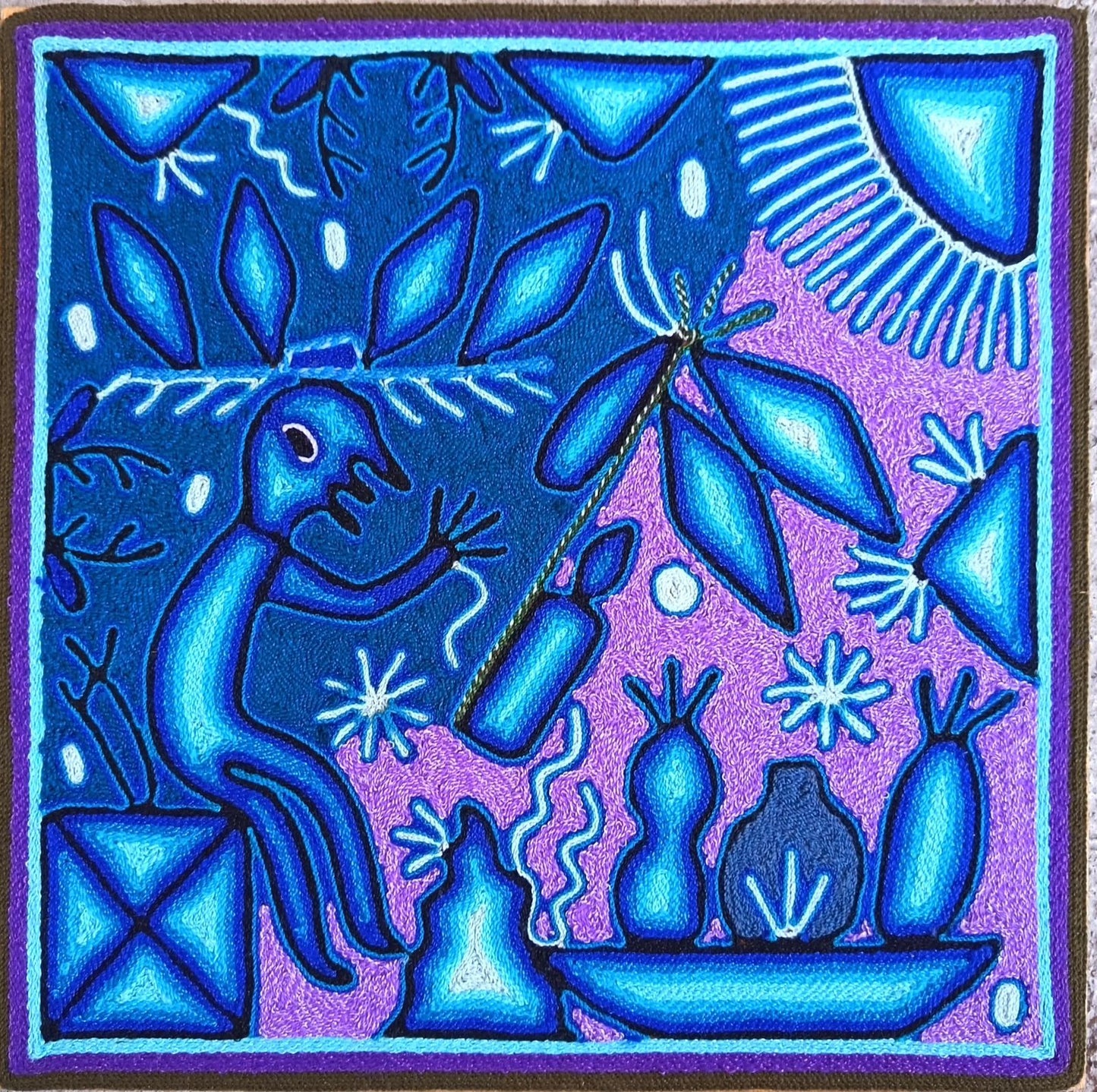 Mexican Folk Art Huichol Yarn Painting by Cooperativa Zitacua PP9306 Oaxaca