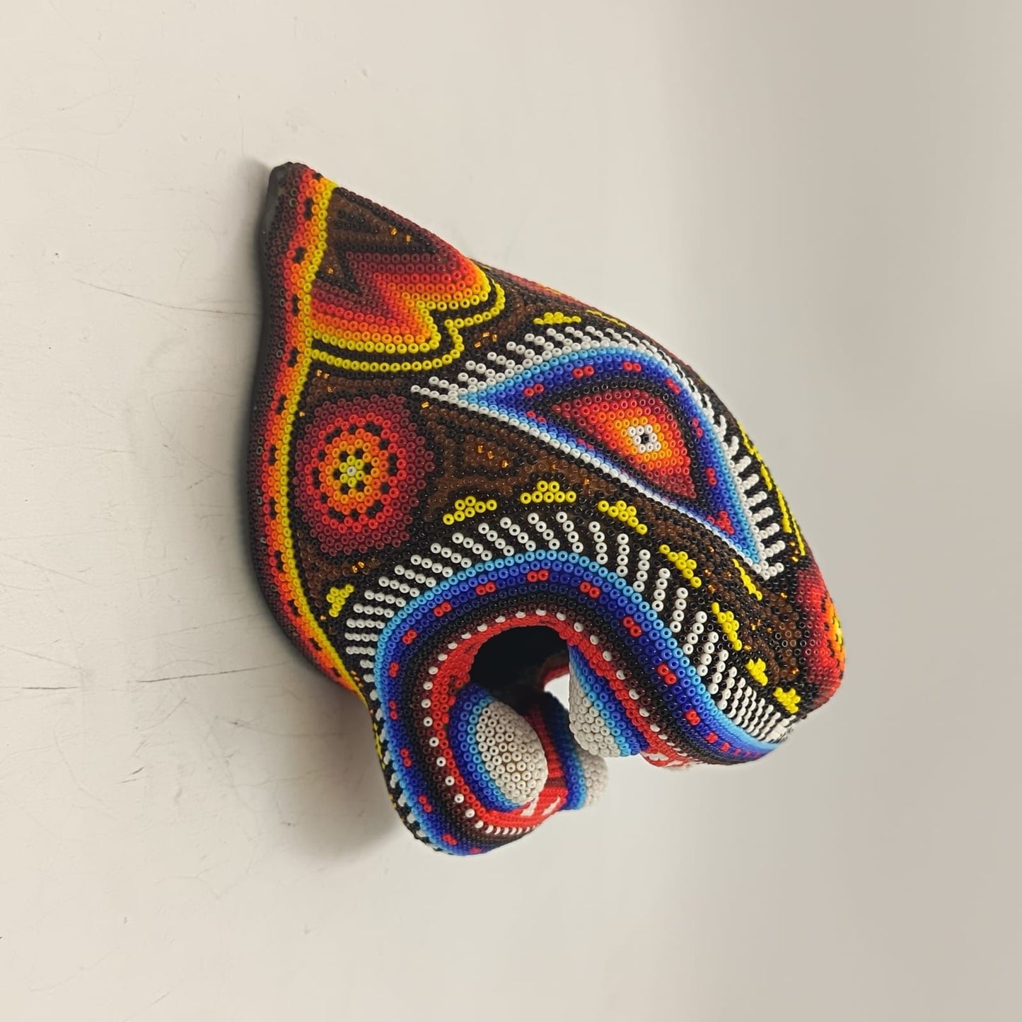 Mexican Huichol Hand Beaded Jaguar Head By Santos Bautista PP9334