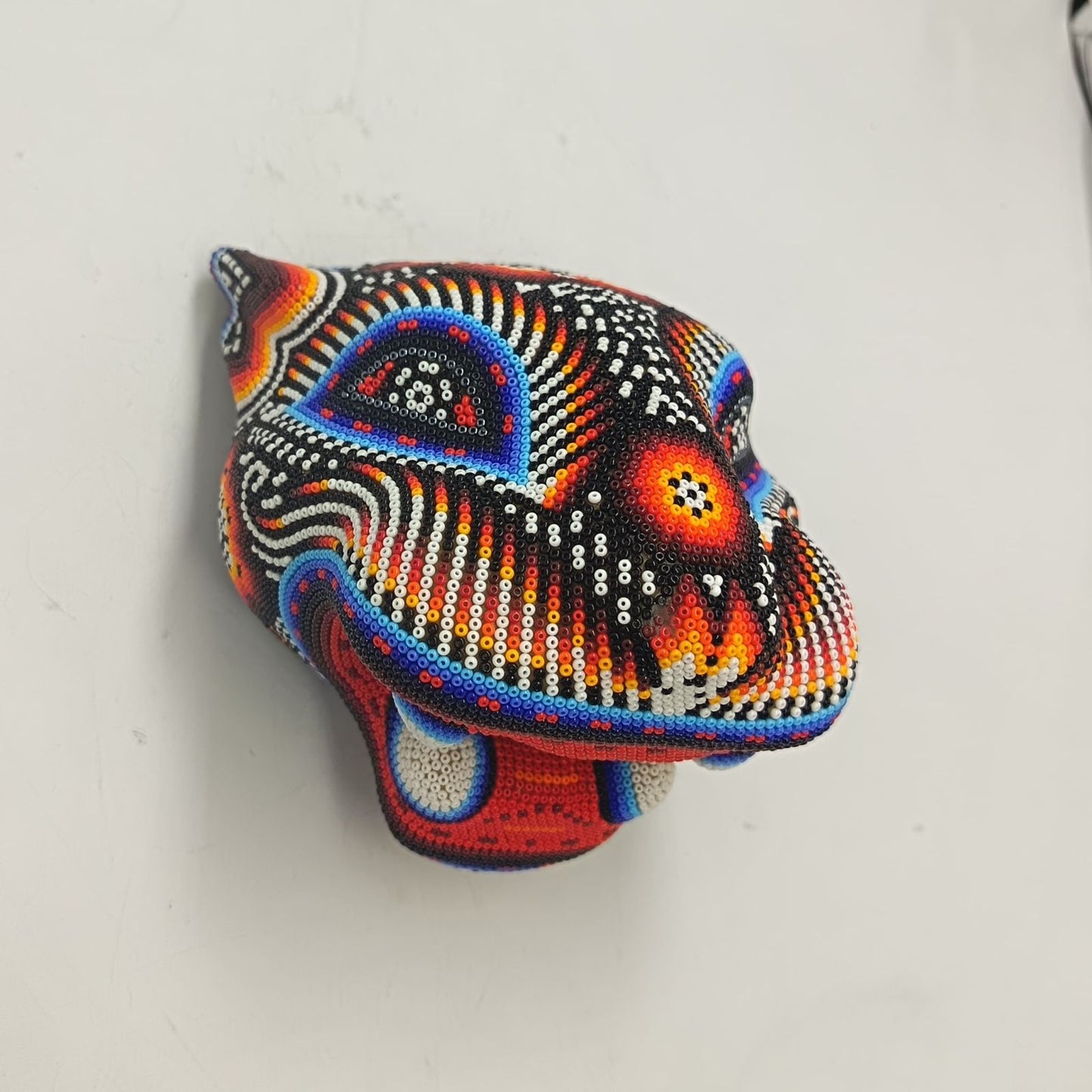 Mexican Huichol Hand Beaded Jaguar Head By Santos Bautista PP9336