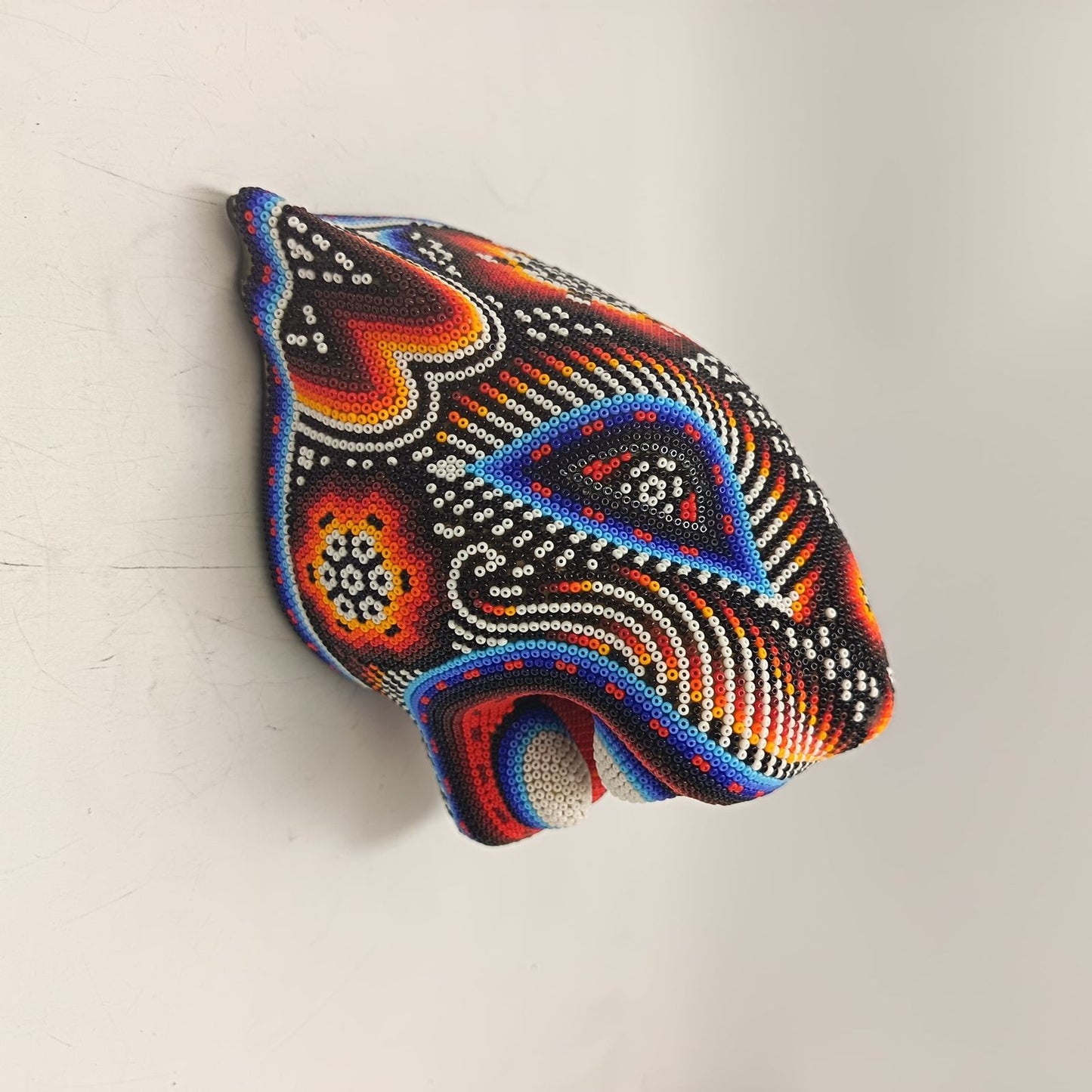 Mexican Huichol Hand Beaded Jaguar Head By Santos Bautista PP9336