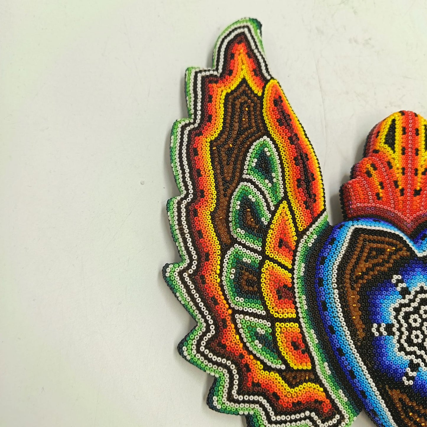 Huichol Hand Beaded Mexican Folk Art Heart with Wings By Santos Bautista PP9338