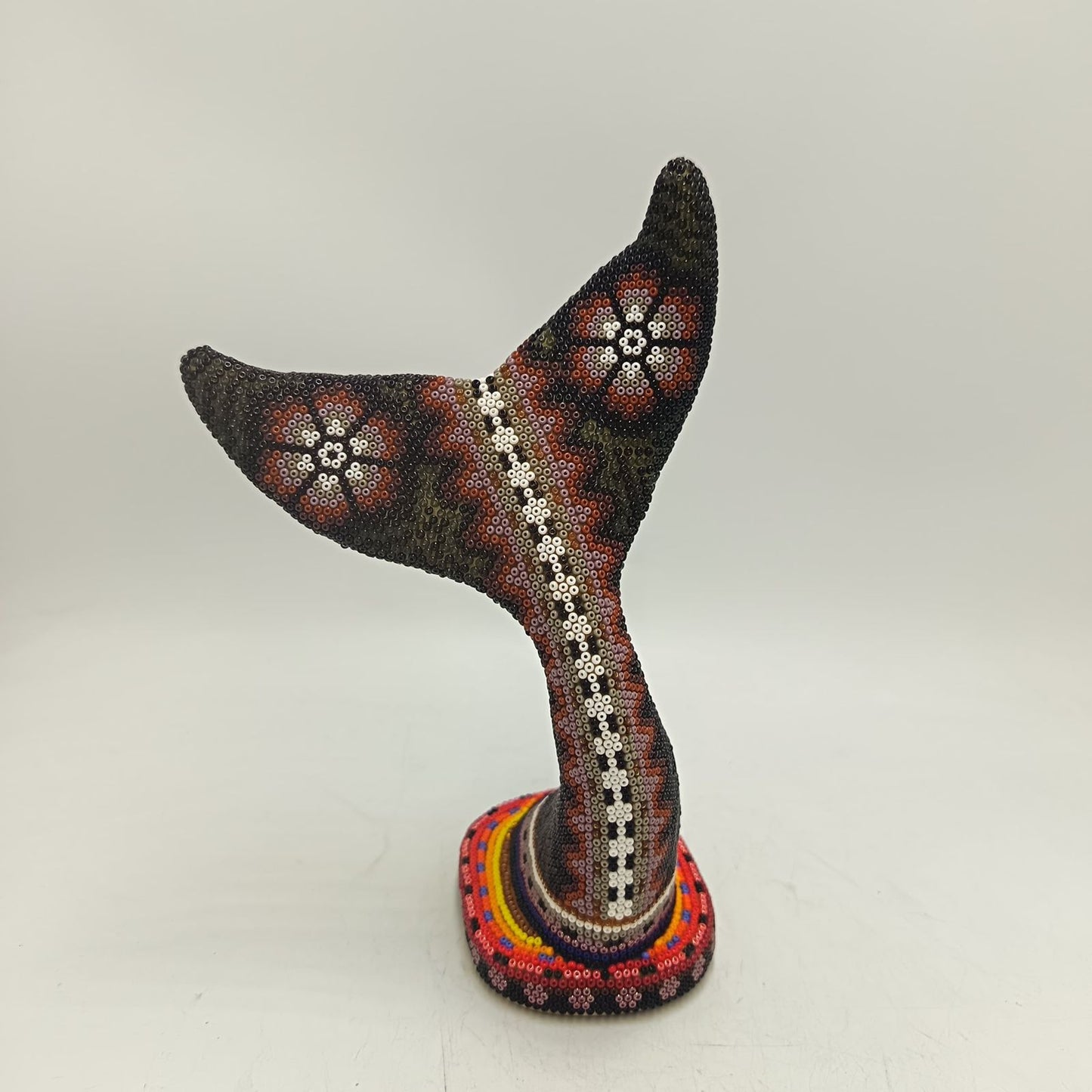 Mexican Folk Art Huichol Beaded Whale Tail By Santos Bautista PP9339