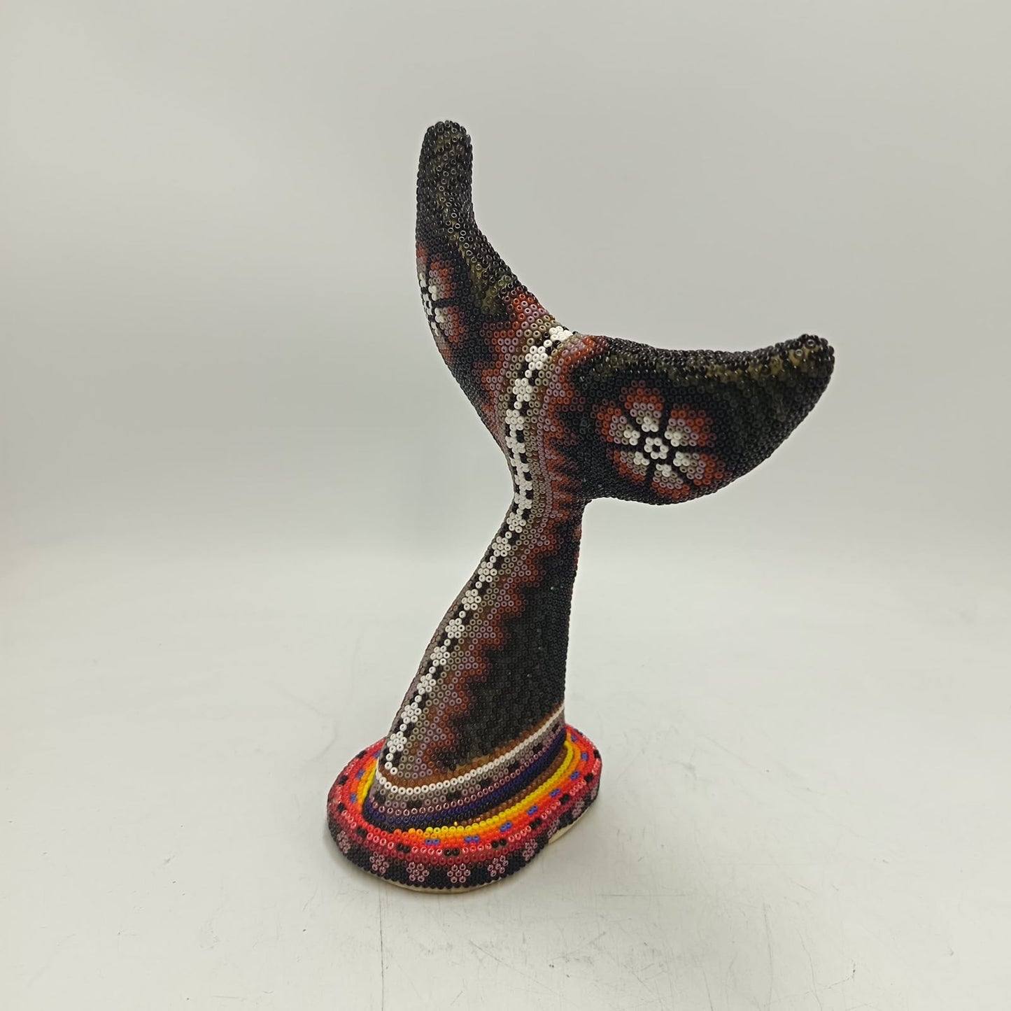 Mexican Folk Art Huichol Beaded Whale Tail By Santos Bautista PP9339