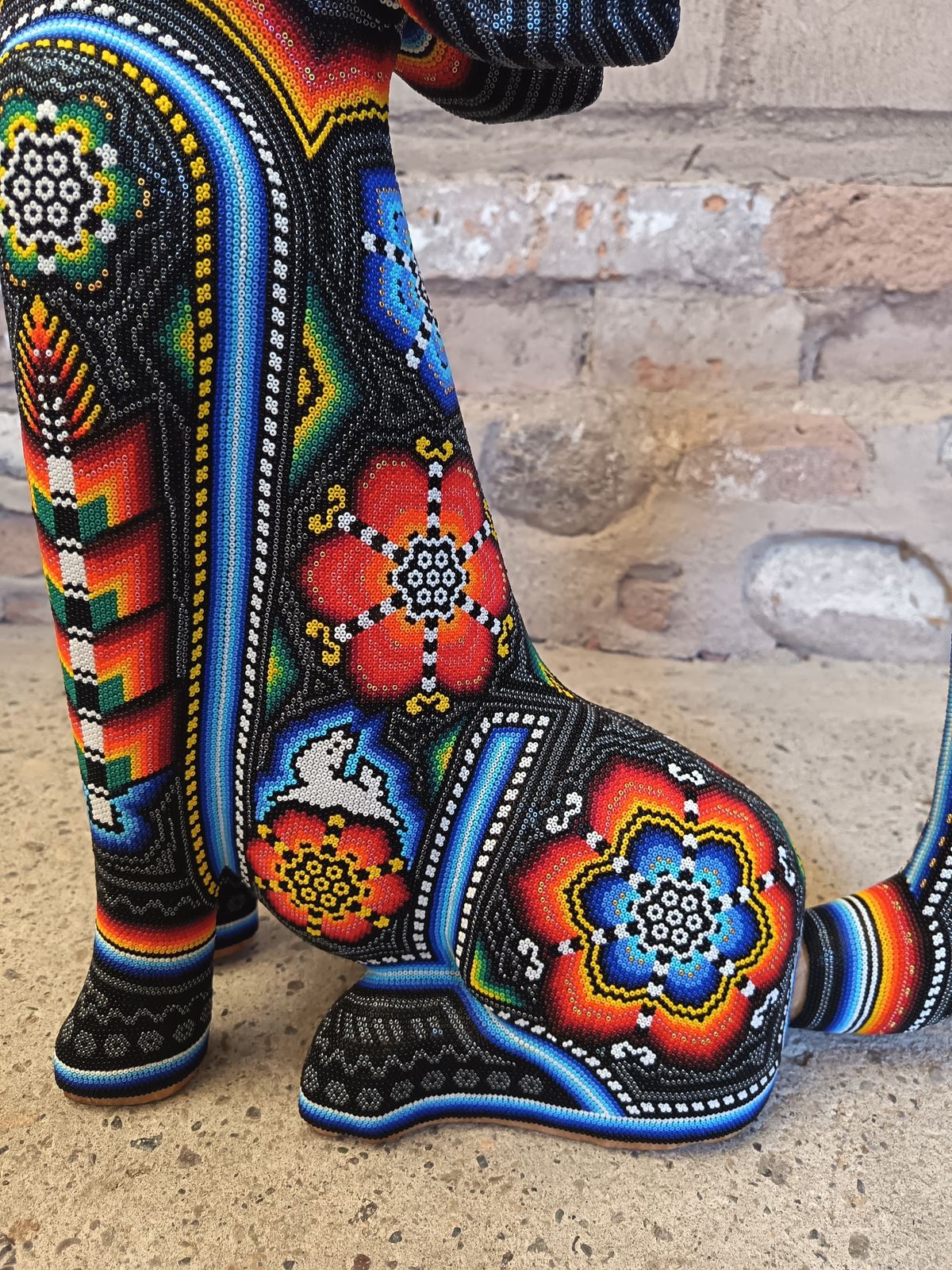 Mexican Folk Art Huichol Beaded Coyote By Santos Bautista PP9342