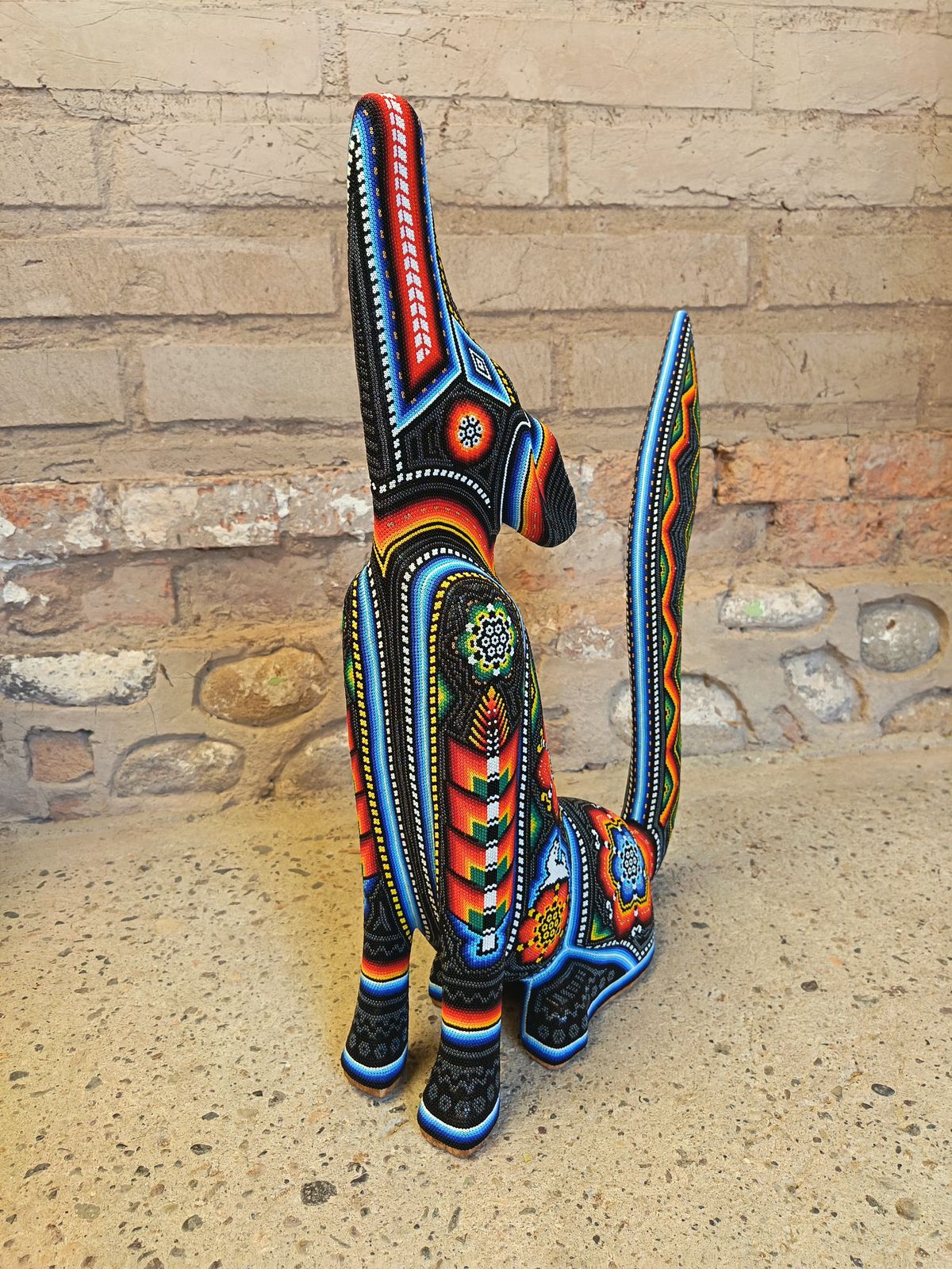 Mexican Folk Art Huichol Beaded Coyote By Santos Bautista PP9342
