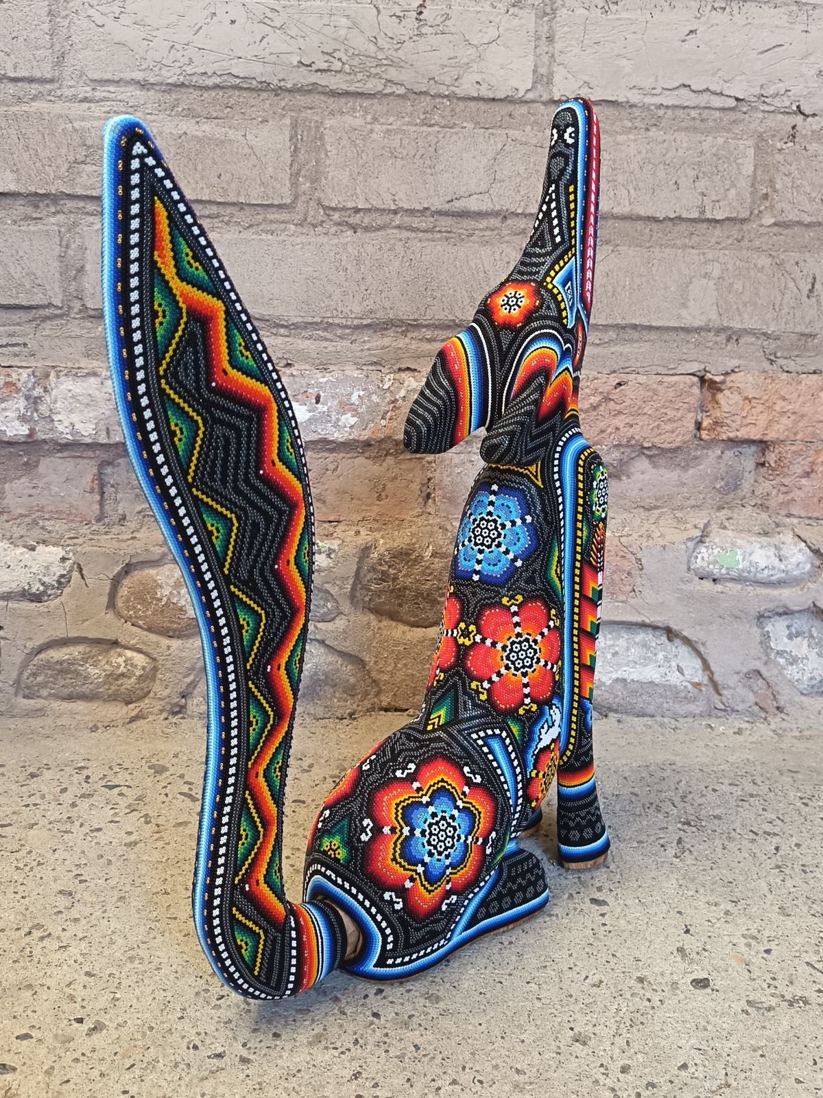 Mexican Folk Art Huichol Beaded Coyote By Santos Bautista PP9342