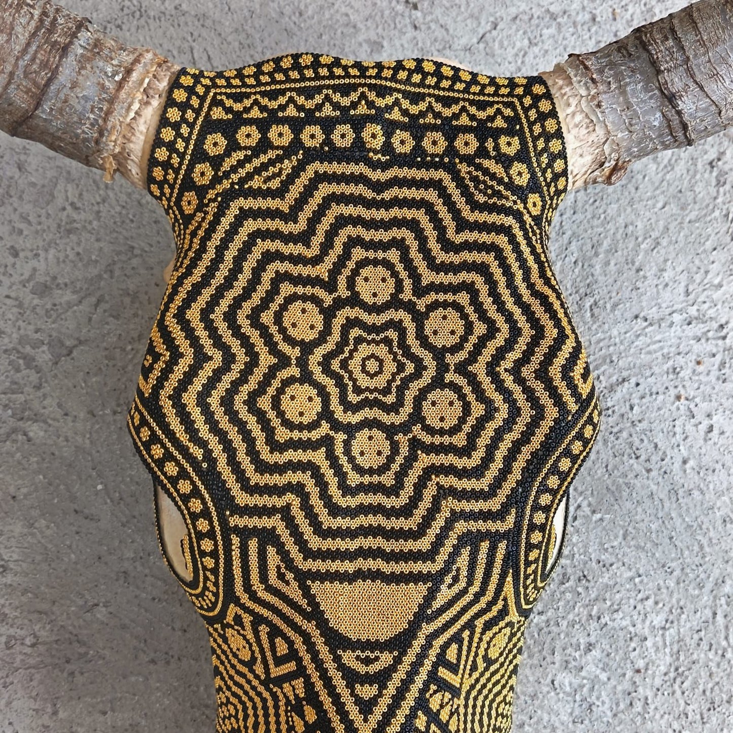 Huichol Indian Hand Beaded Bull Skull By Santos Bautista PP9343
