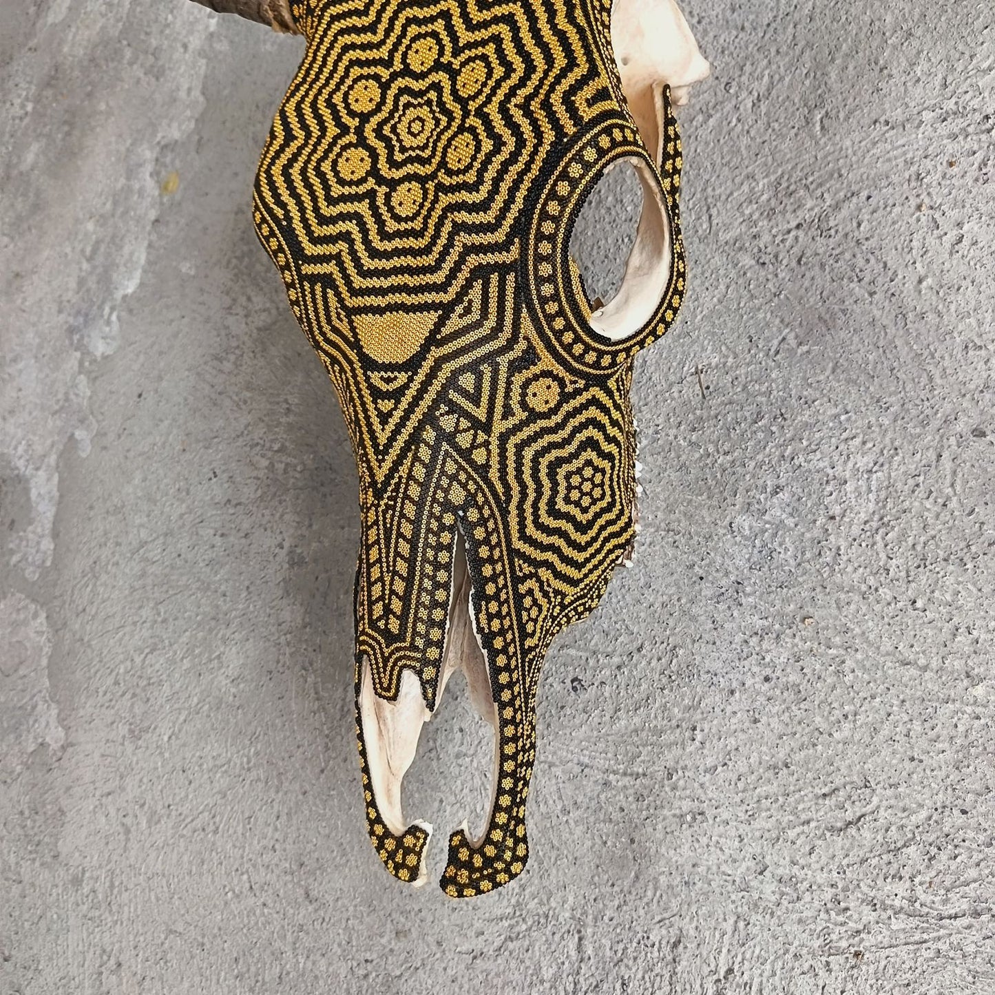 Huichol Indian Hand Beaded Bull Skull By Santos Bautista PP9343