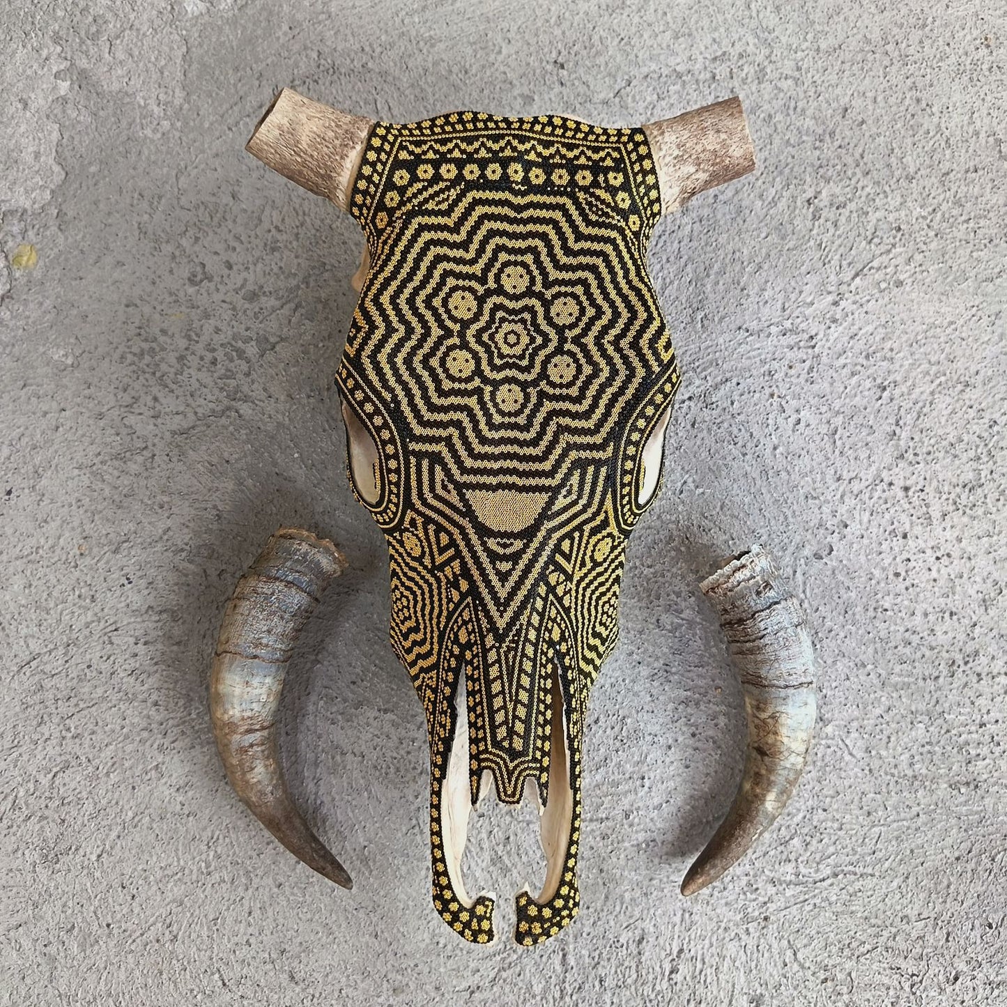 Huichol Indian Hand Beaded Bull Skull By Santos Bautista PP9343