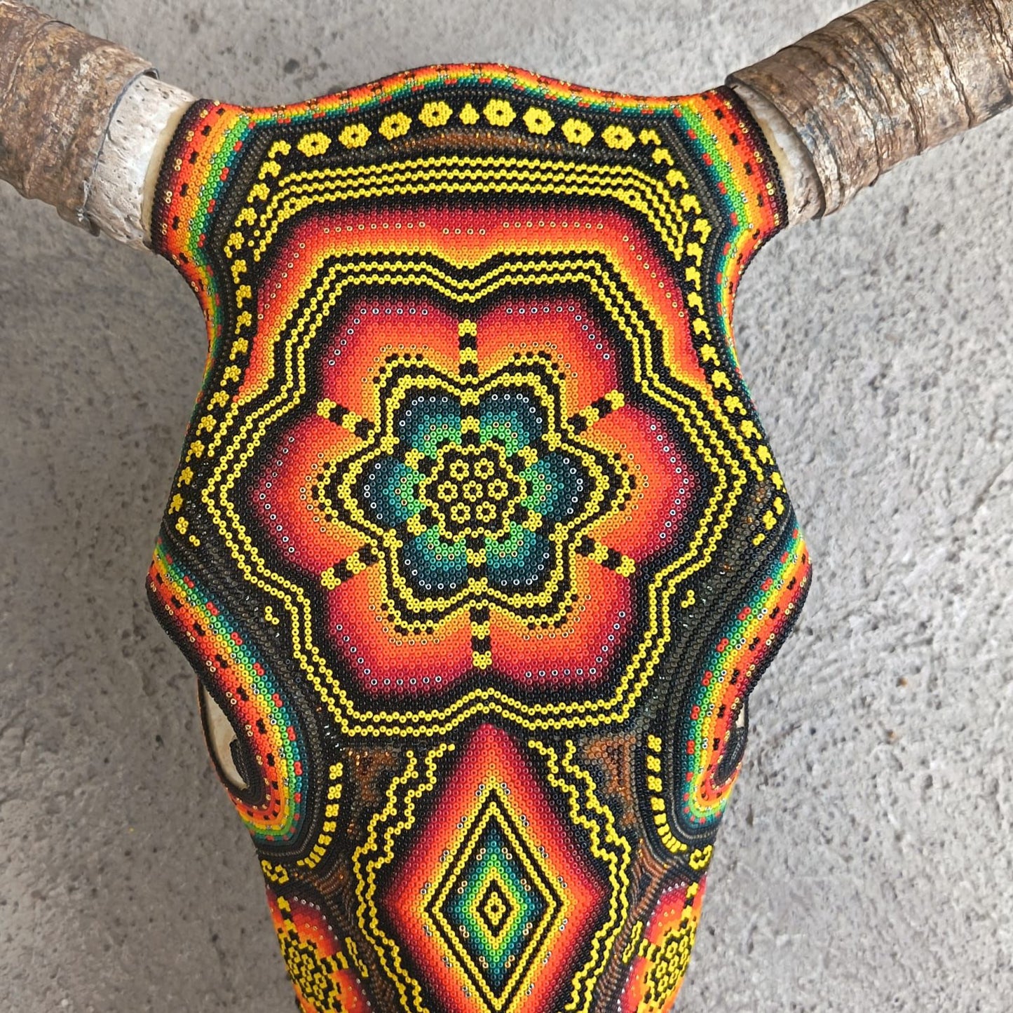 Huichol Indian Hand Beaded Bull Skull By Santos Bautista PP9344