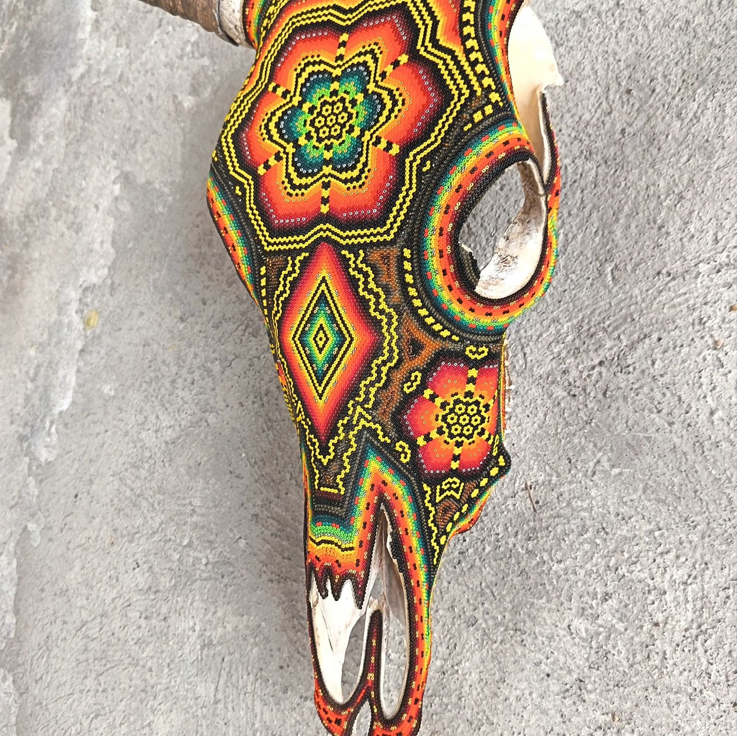 Huichol Indian Hand Beaded Bull Skull By Santos Bautista PP9344