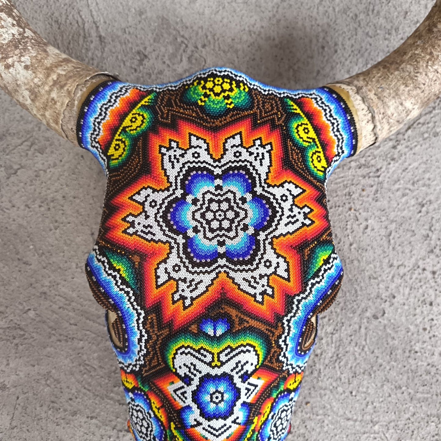 Huichol Indian Hand Beaded Bull Skull By Santos Bautista PP9345