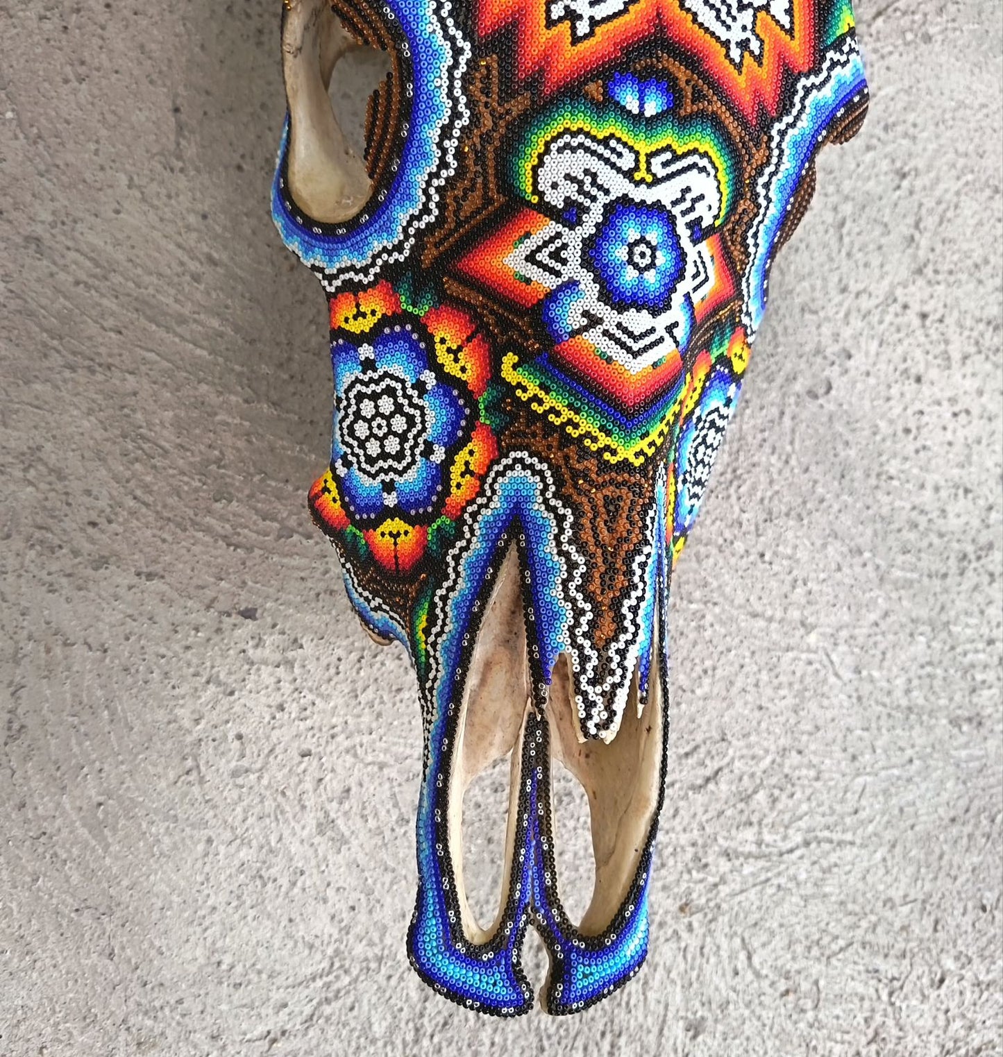 Huichol Indian Hand Beaded Bull Skull By Santos Bautista PP9345