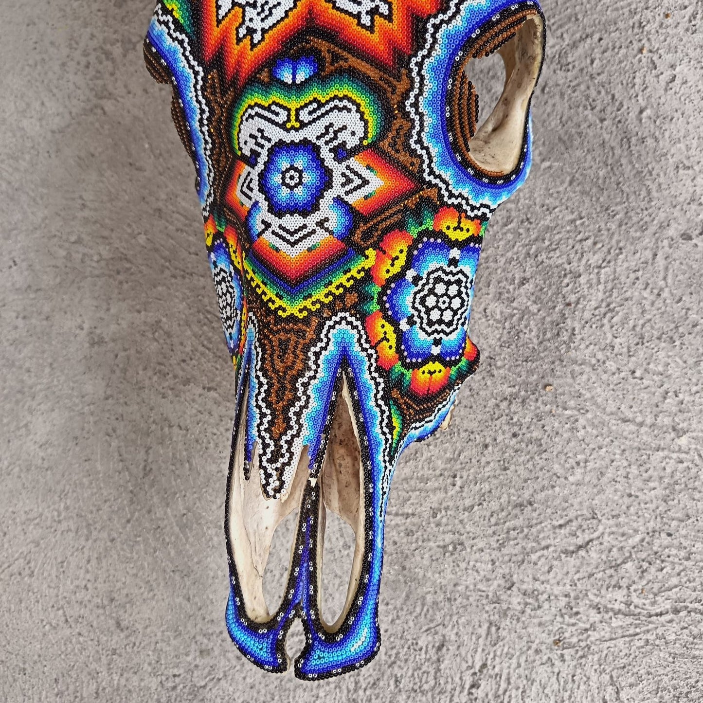 Huichol Indian Hand Beaded Bull Skull By Santos Bautista PP9345