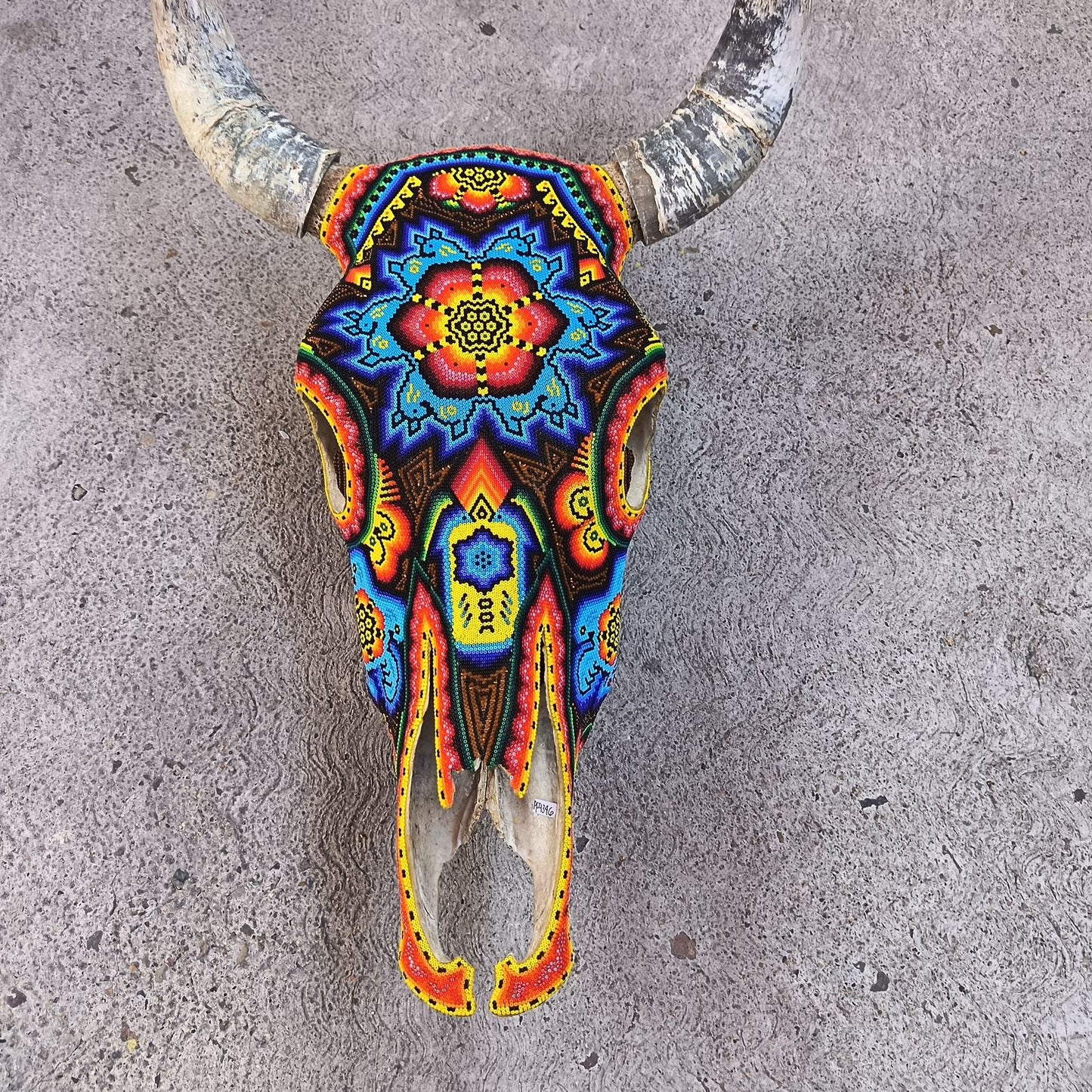 Huichol Indian Hand Beaded Bull Skull By Santos Bautista PP9346
